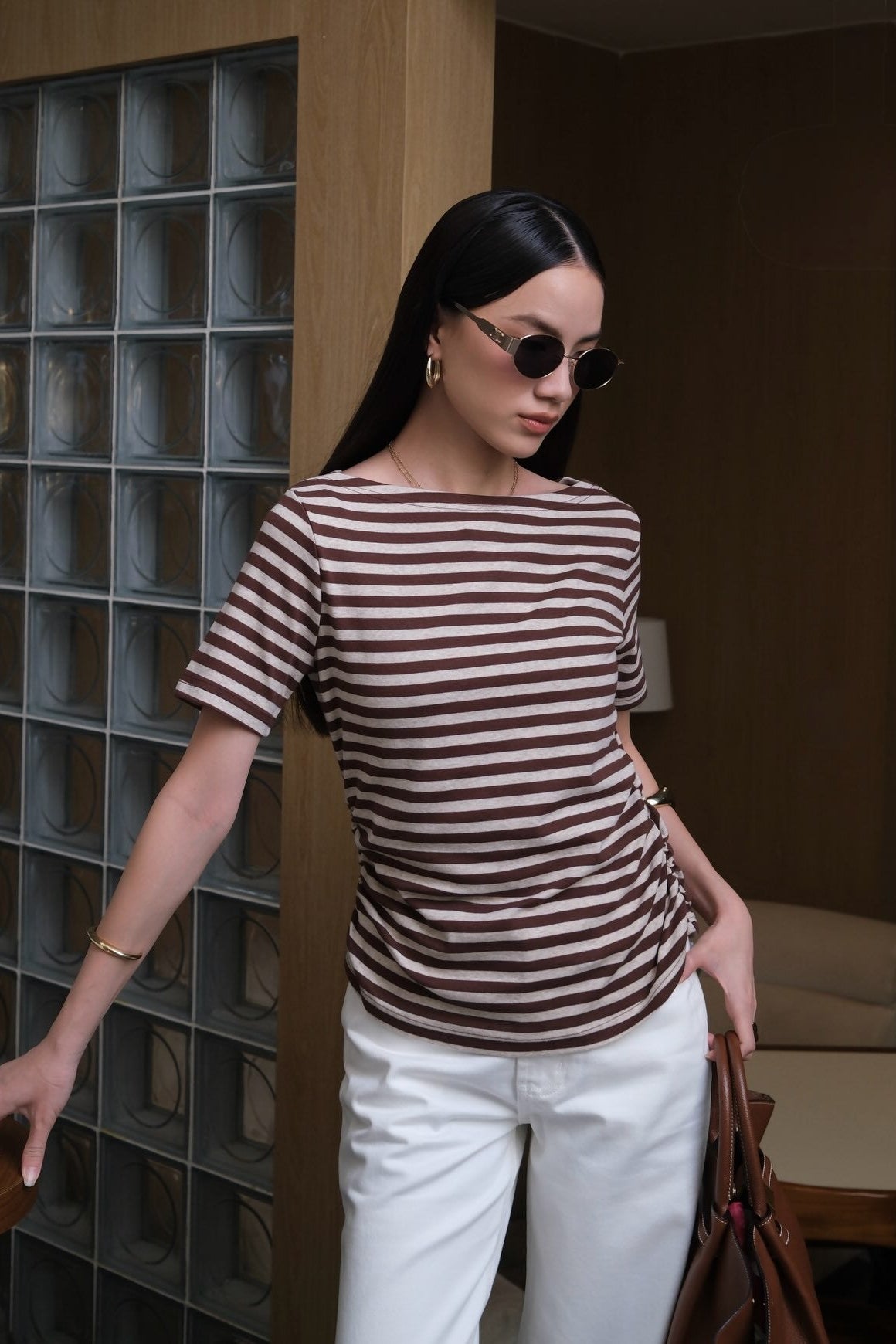 Riviera Boat Neck Tee - Kaos Lengan Pendek Wanita Model Kerah Boatneck Loose Fit