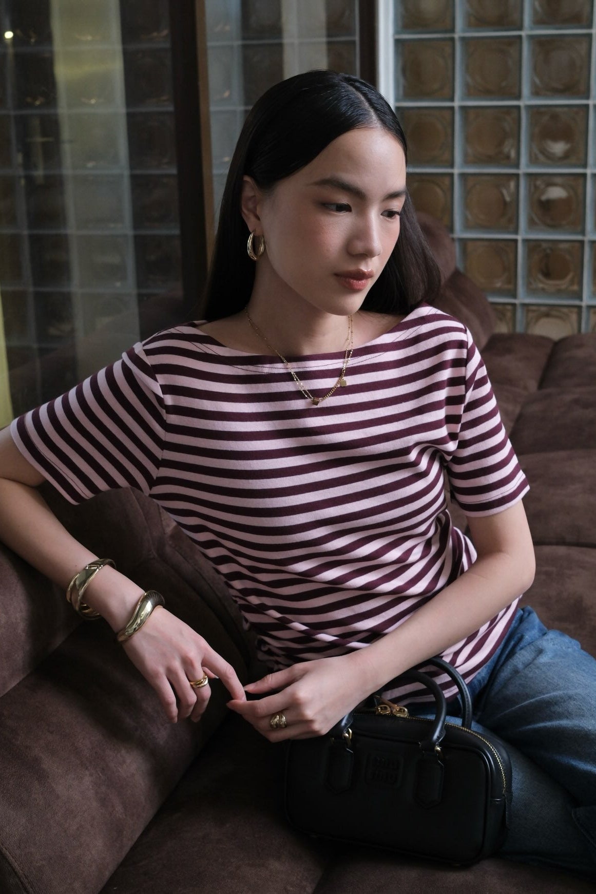 Riviera Boat Neck Tee - Kaos Lengan Pendek Wanita Model Kerah Boatneck Loose Fit