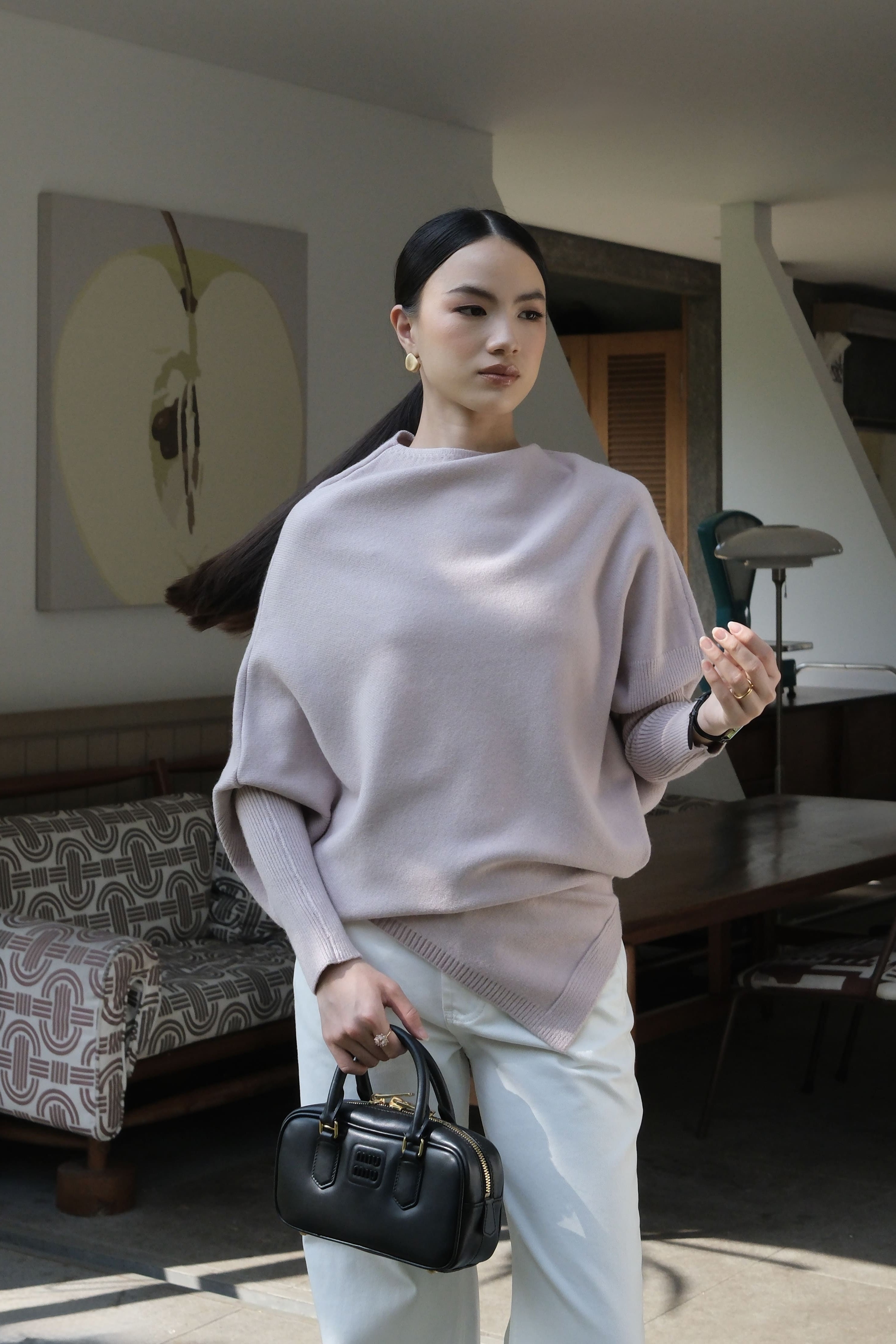 Slit Batwing Sweater - Atasan Rajut Wanita Model Elegan & Comfy