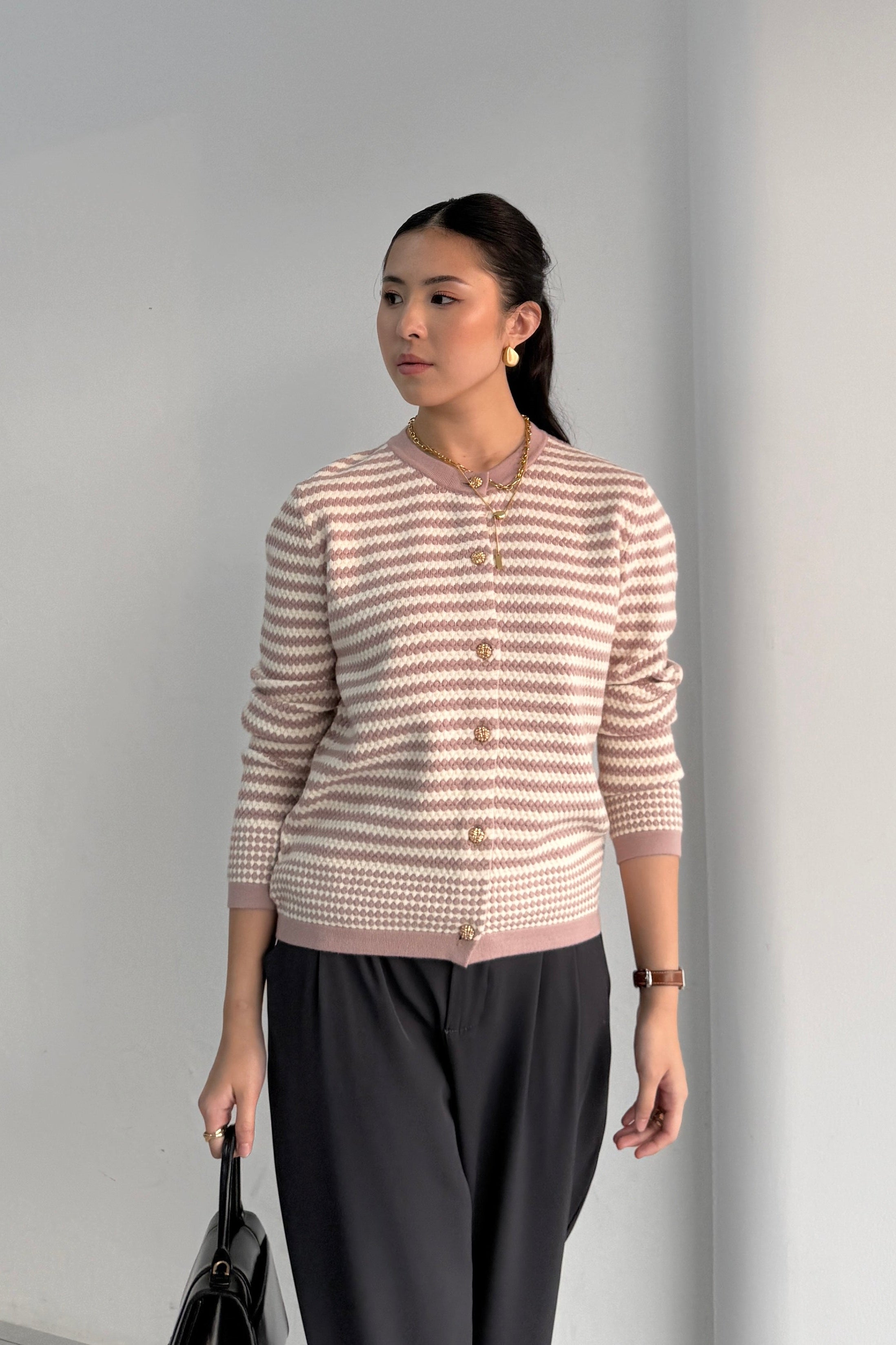 Boony Cardy - Cardigan Wanita Bahan Knit Premium Motif Garis
