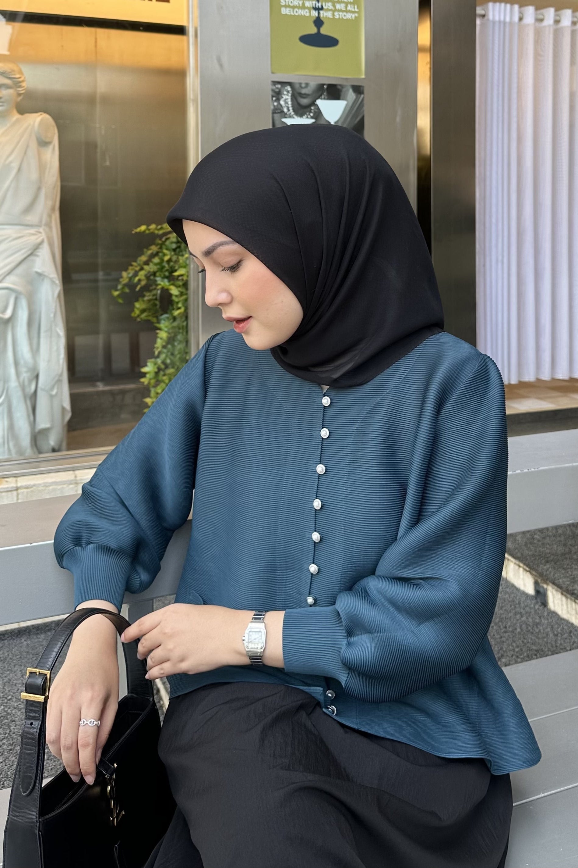 Pocket Pleats Blouse - Atasan Wanita Polos Bahan Pleats