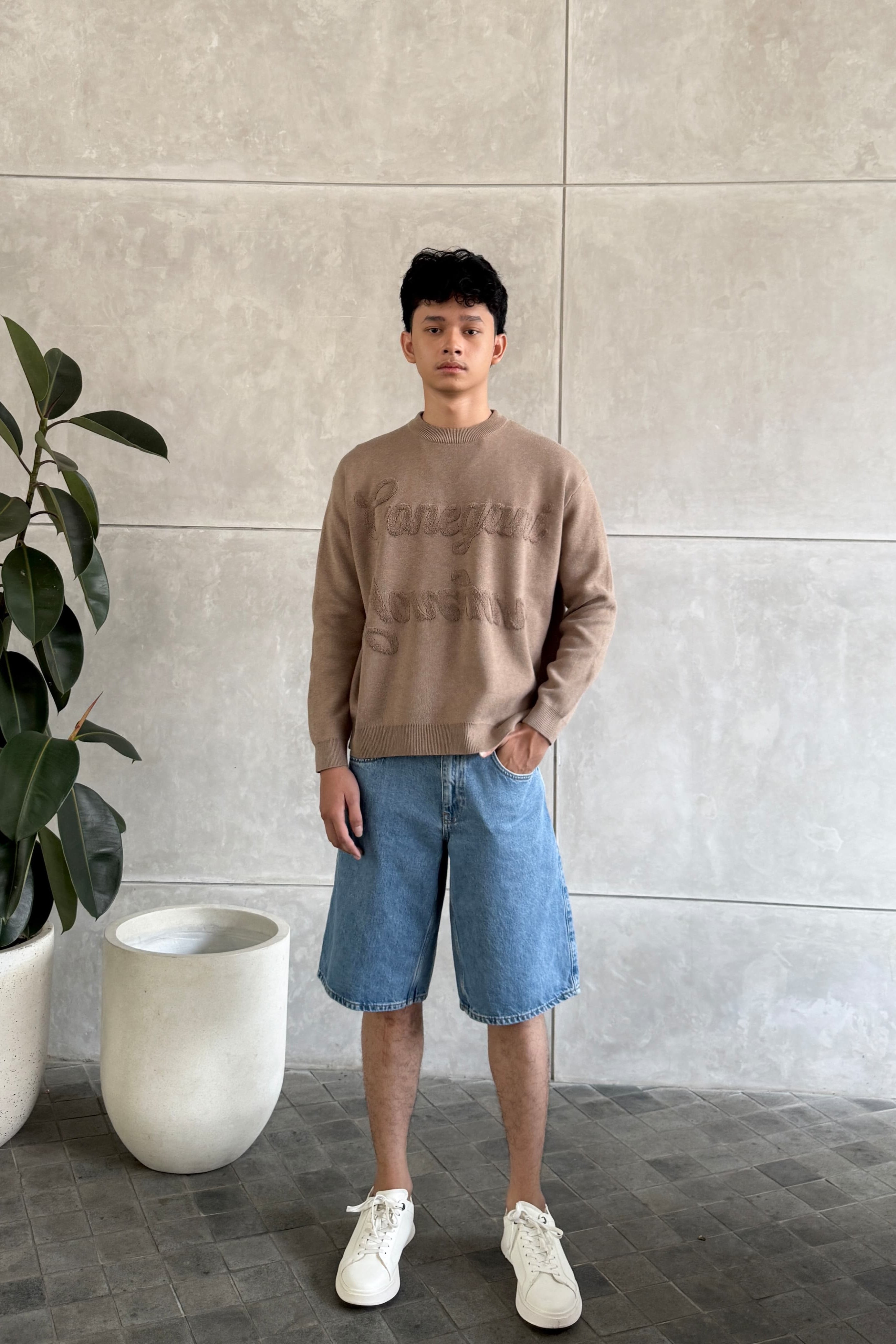 Boxy Sweater - Mocca - Sweater Unisex Bahan Cotton Knit Premium