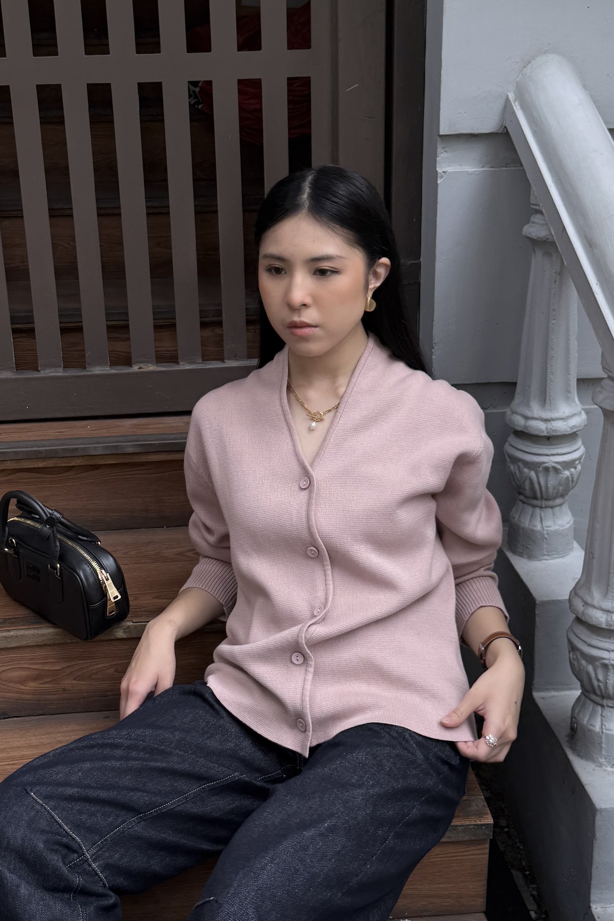 Gueny Cardy - Tea Rose - Cardigan Wanita Bahan Knit Premium