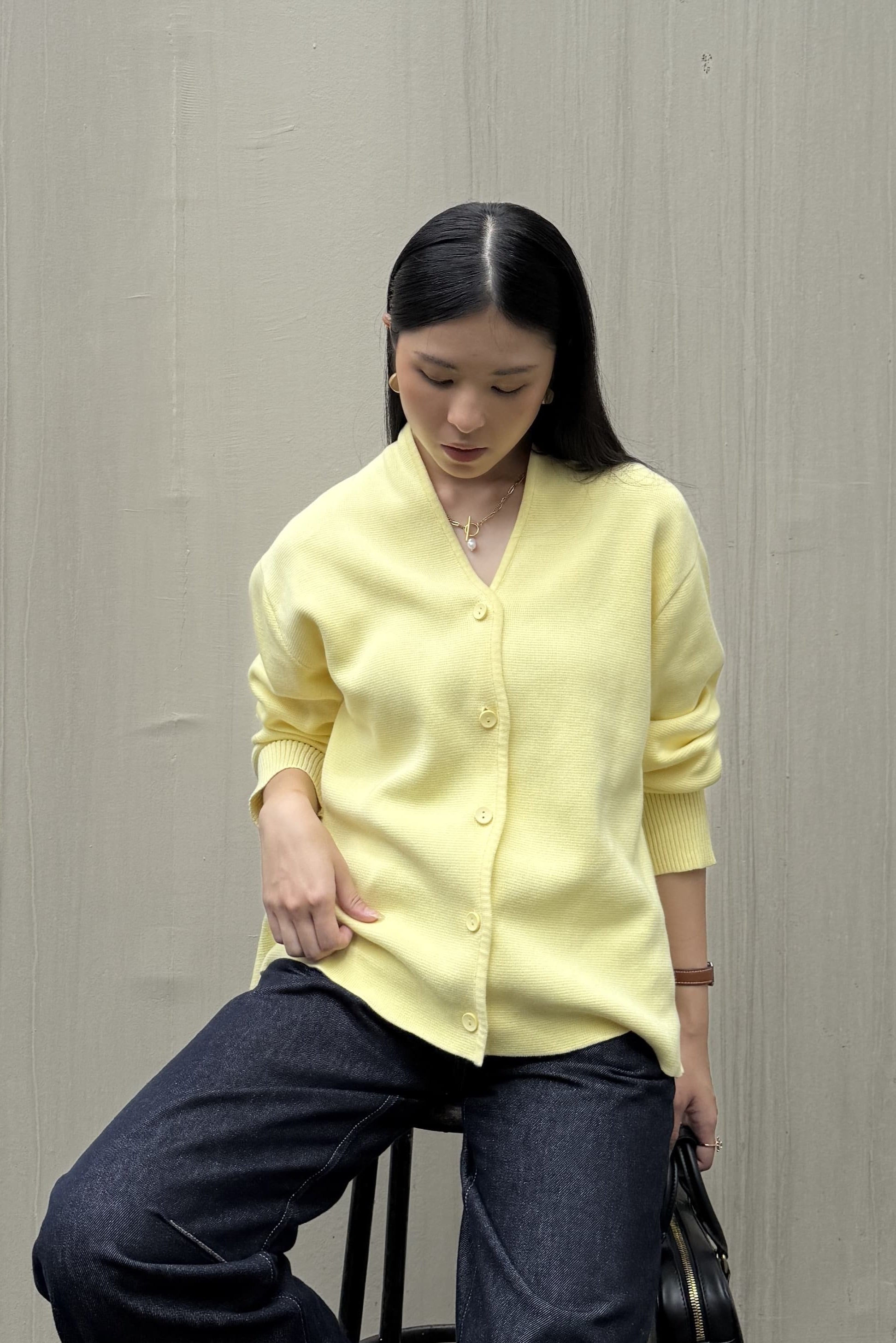 Gueny Cardy - Butter Yellow - Cardigan Wanita Bahan Knit Premium