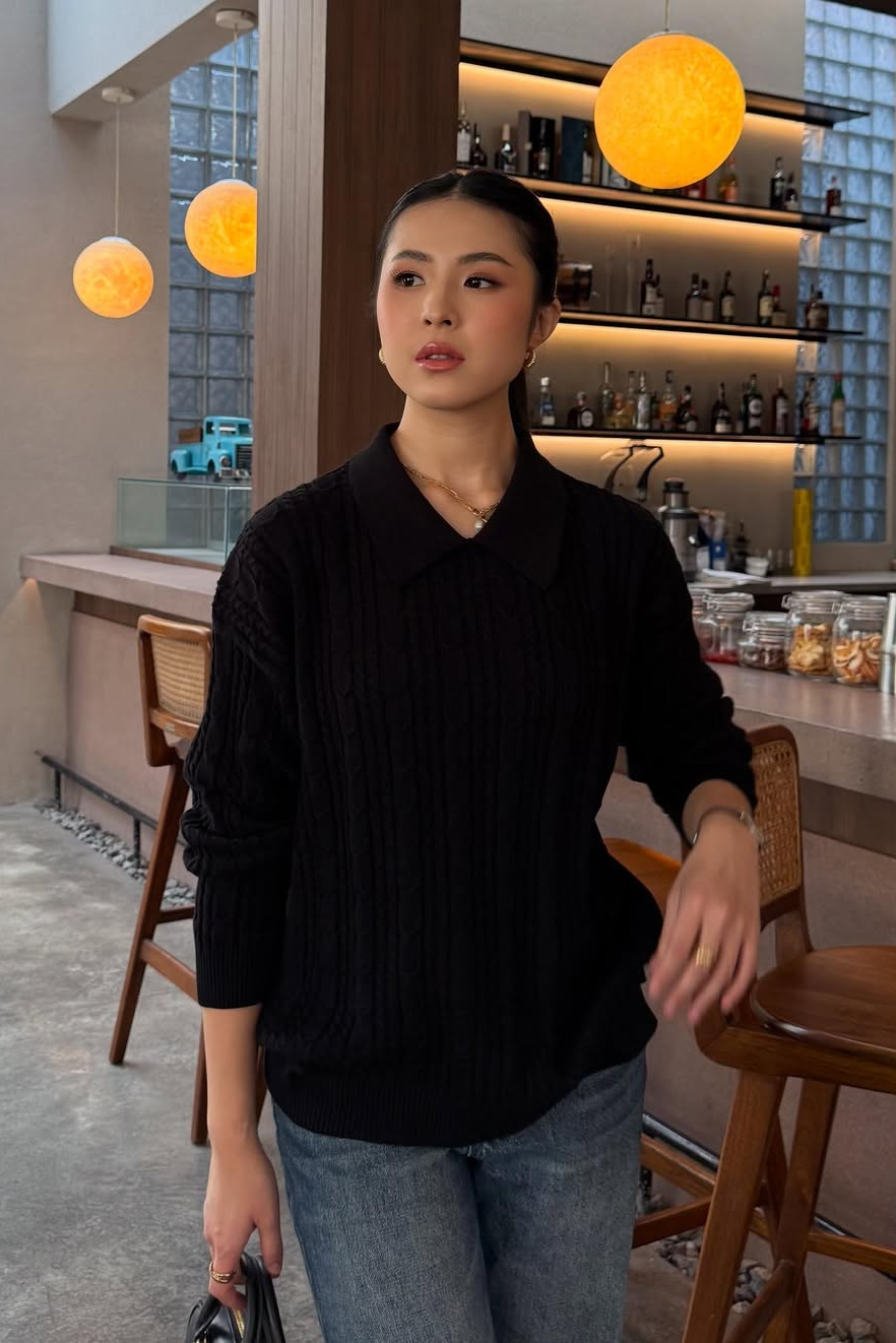 Polo Cabel Sweater - Sweater Wanita Berkerah Bahan Knit