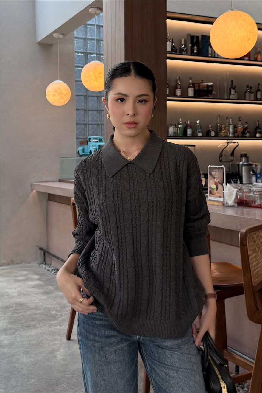 Polo Cabel Sweater - Sweater Wanita Berkerah Bahan Knit