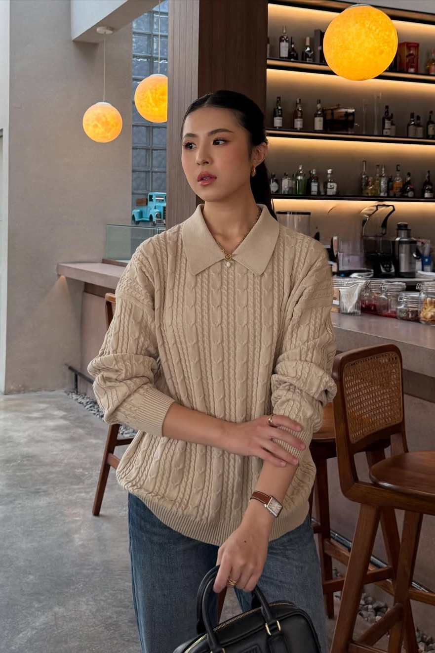 Polo Cabel Sweater - Sweater Wanita Berkerah Bahan Knit