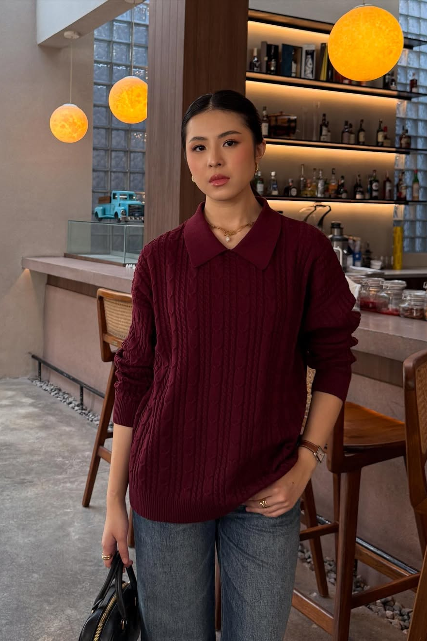 Polo Cabel Sweater - Sweater Wanita Berkerah Bahan Knit