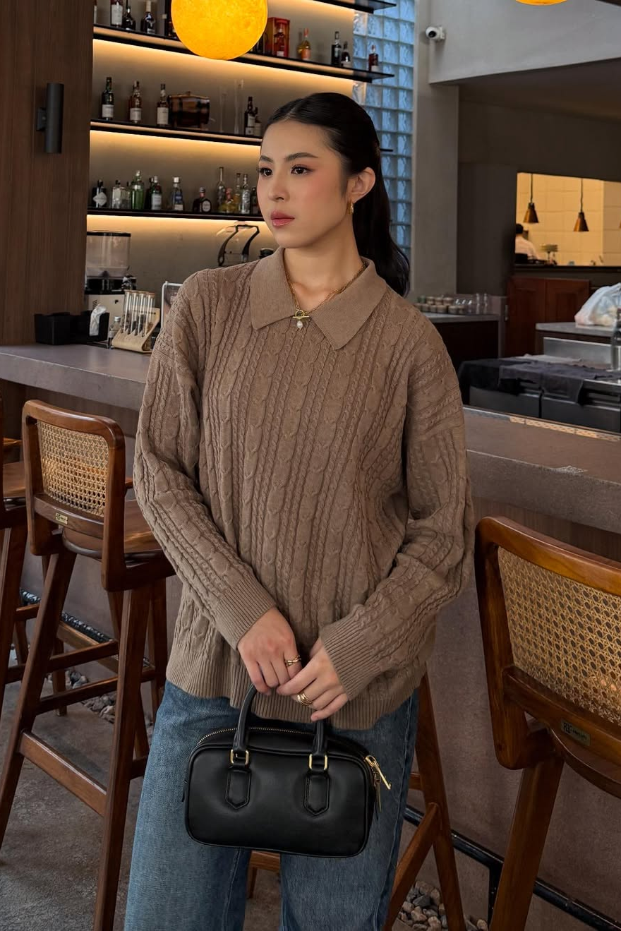 Polo Cabel Sweater - Sweater Wanita Berkerah Bahan Knit