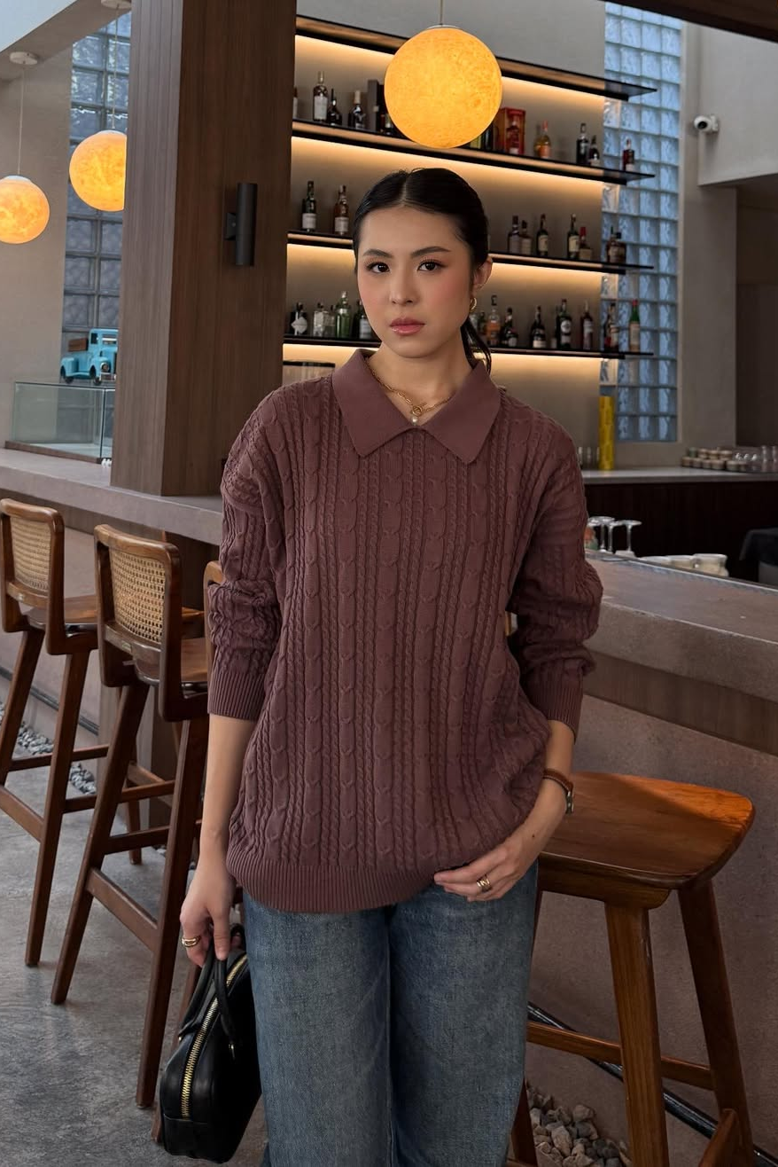 Polo Cabel Sweater - Sweater Wanita Berkerah Bahan Knit