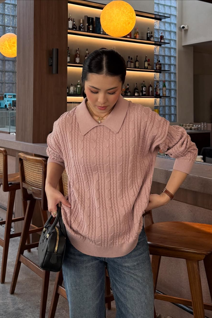 Polo Cabel Sweater - Sweater Wanita Berkerah Bahan Knit
