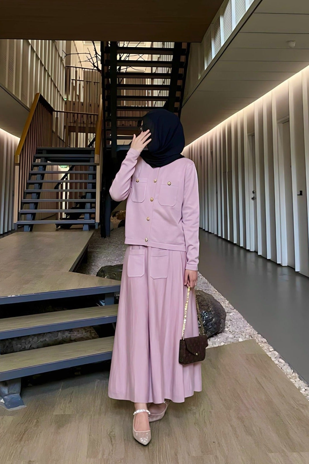 Ima Set Sweater - Tea Rose - One Set Atasan Skirt Wanita