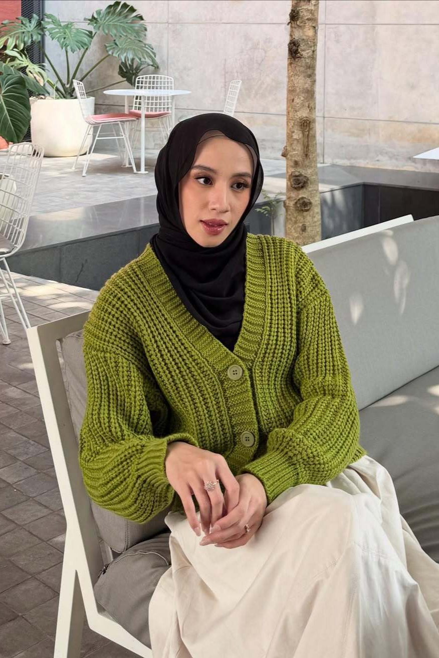 Aera Cardy - Olive - Cardigan Rajut Wanita Polos Simple Modest