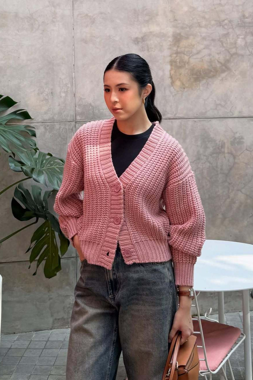 Aera Cardy - Dusty Pink - Cardigan Rajut Wanita Polos Simple Modest