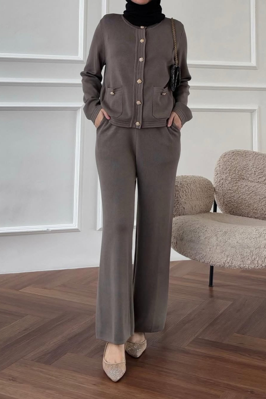 Muji Set - One Set Wanita Bahan Knit Sweater Dan Celana