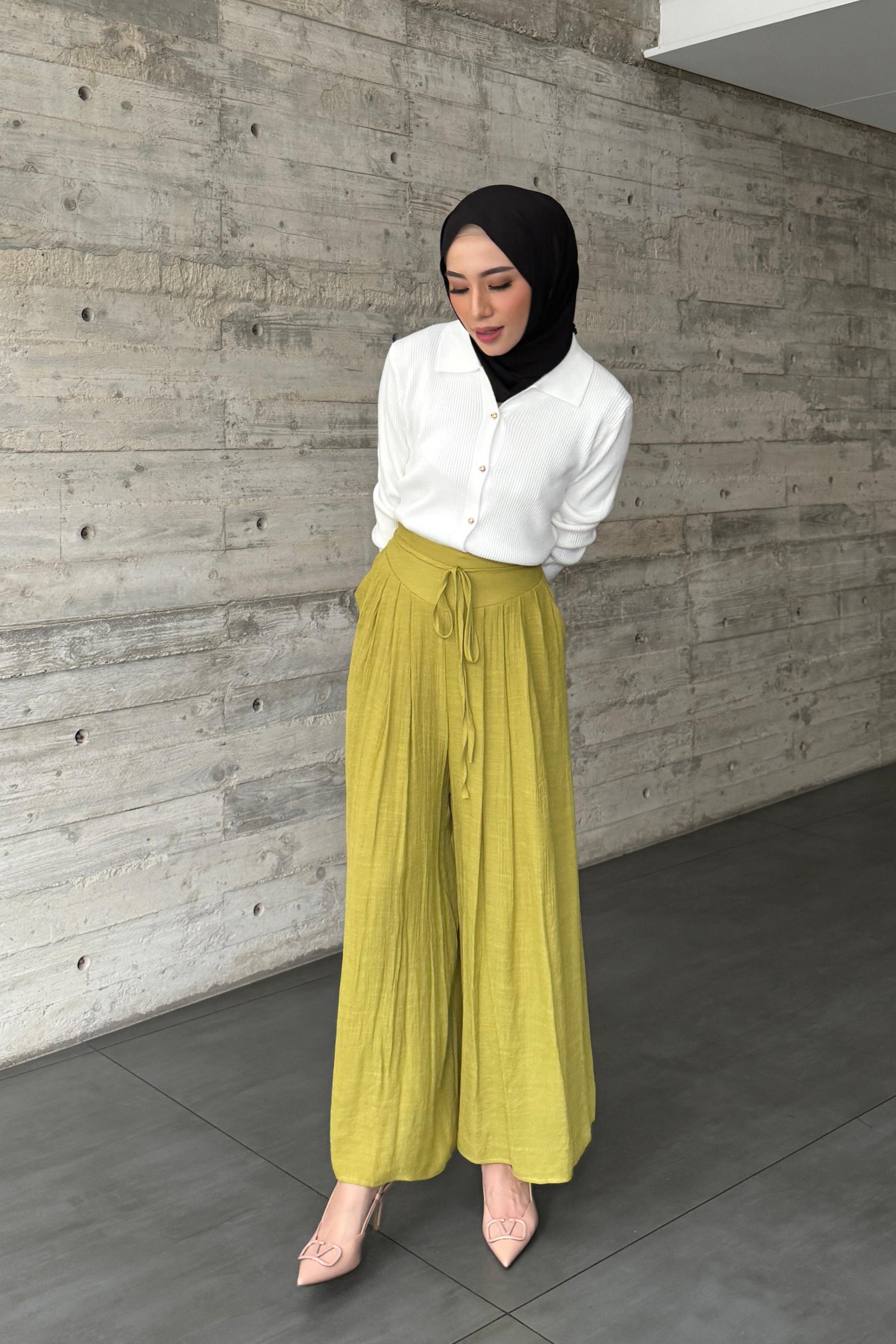Thai Cullote - Olive - Bawahan Wanita Bahan soft Crinkle