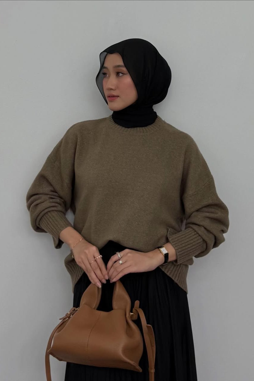 Aigo Sweater - Natural - Atasan Sweater Bahan Wool Wanita Warna Natural