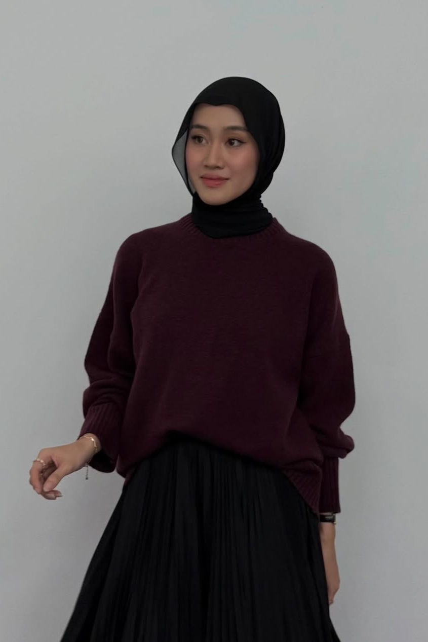 Aigo Sweater - Maroon - Atasan Sweater Bahan Wool Wanita Warna Maroon