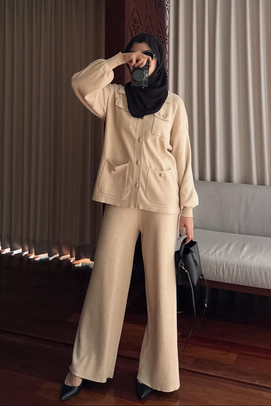 Aluna Set - Cream - Setelan Atasan Bawahan Wanita Bahan Knit
