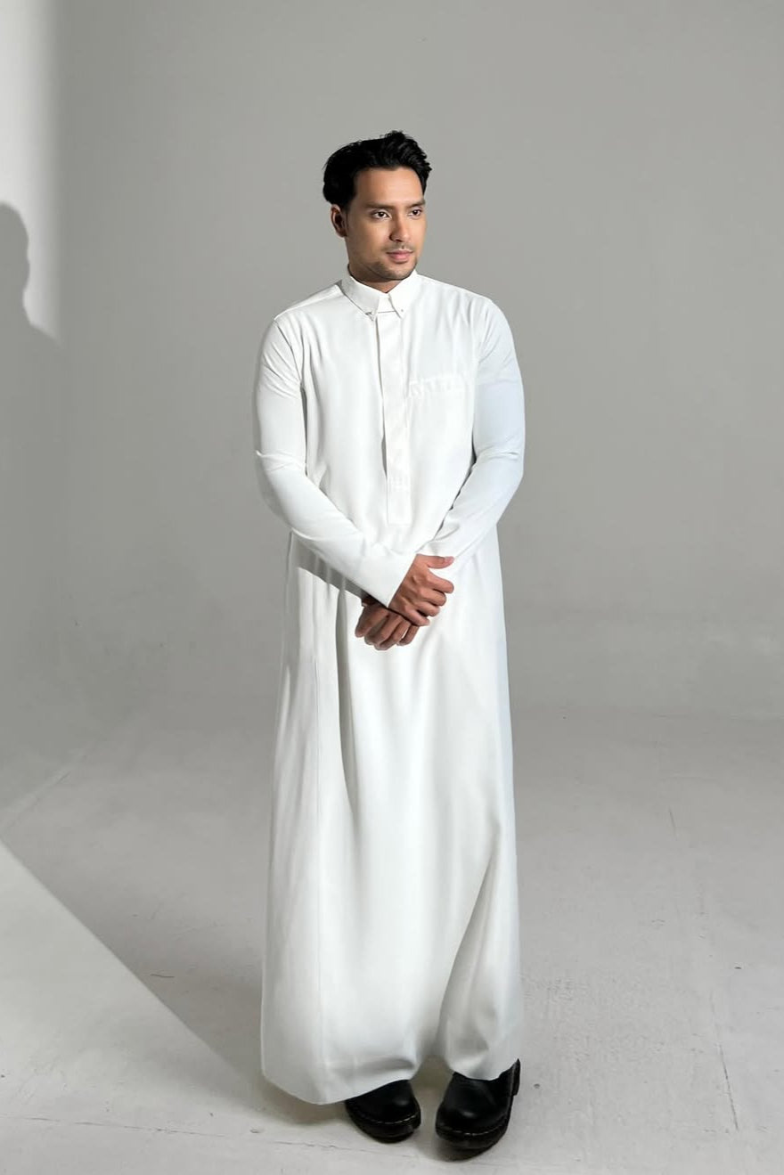 Thalib Thobe - Broken White - Gamis Pria Kerah Lengan Panjang