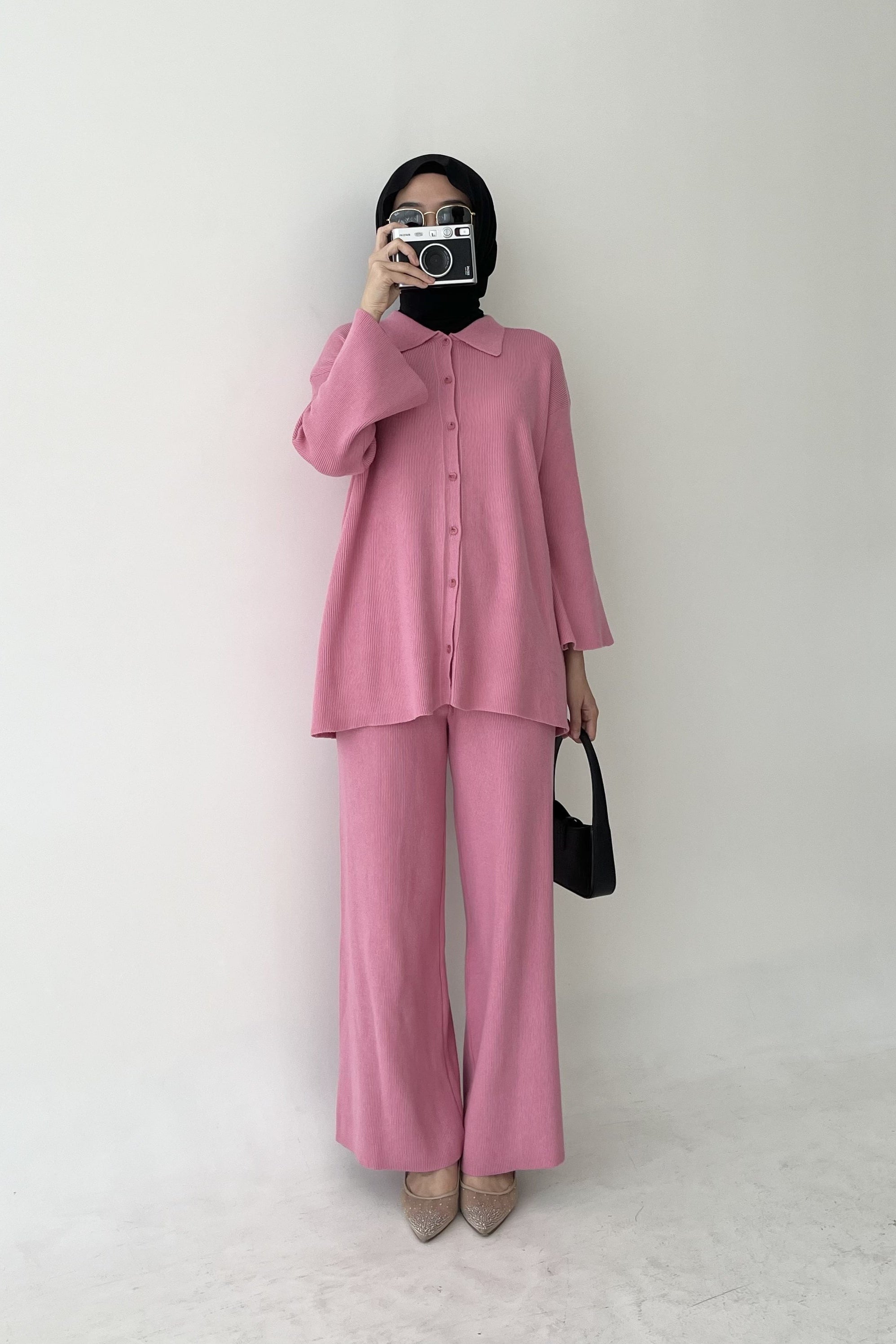 Gani Set - Balle Pink - Setelan Atasan Bawahan Wanita Oversized Bahan Soft Knit