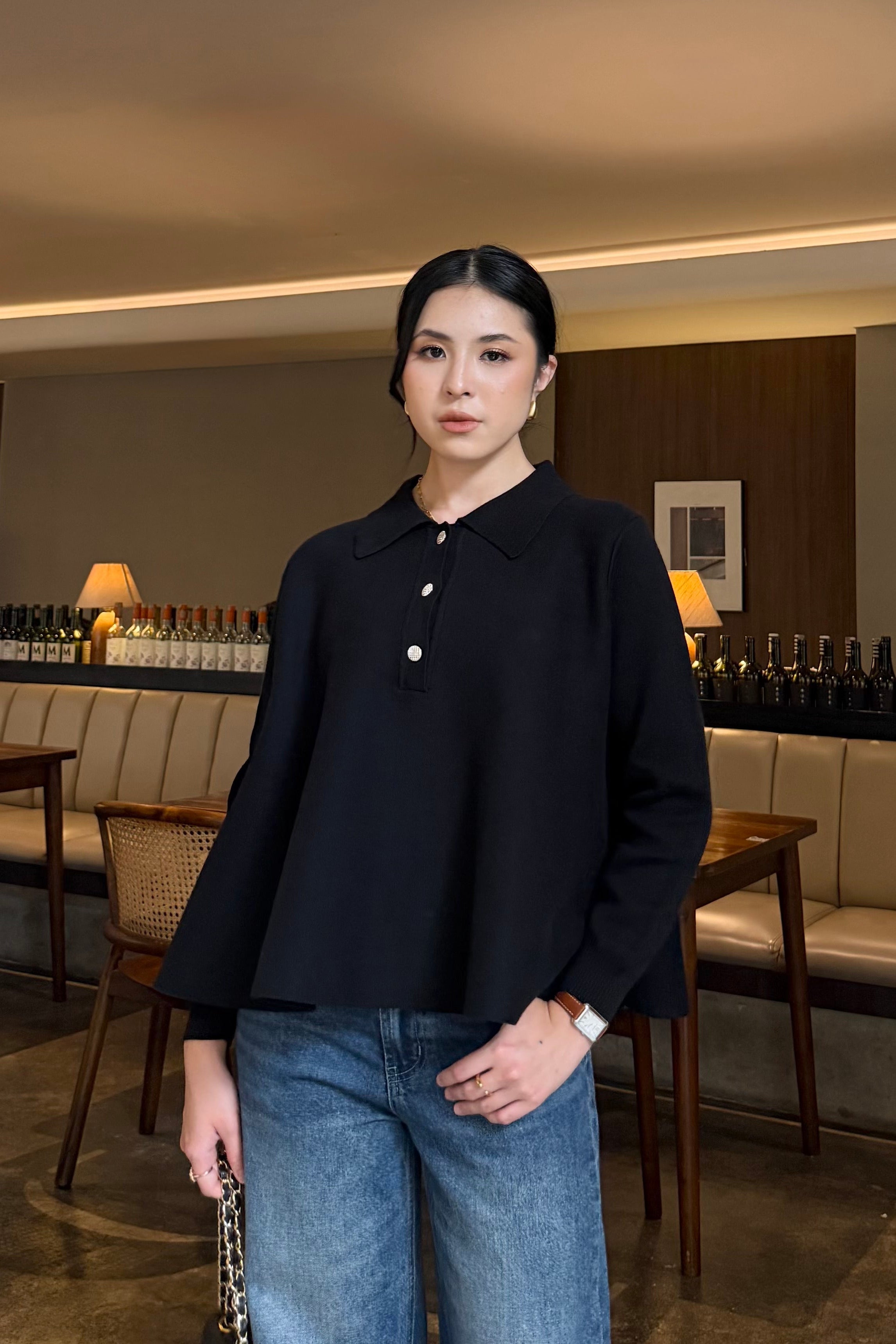 Polo Crop Sweater - Knit Pullover Wanita Preppy Style & Old Money Aesthetic