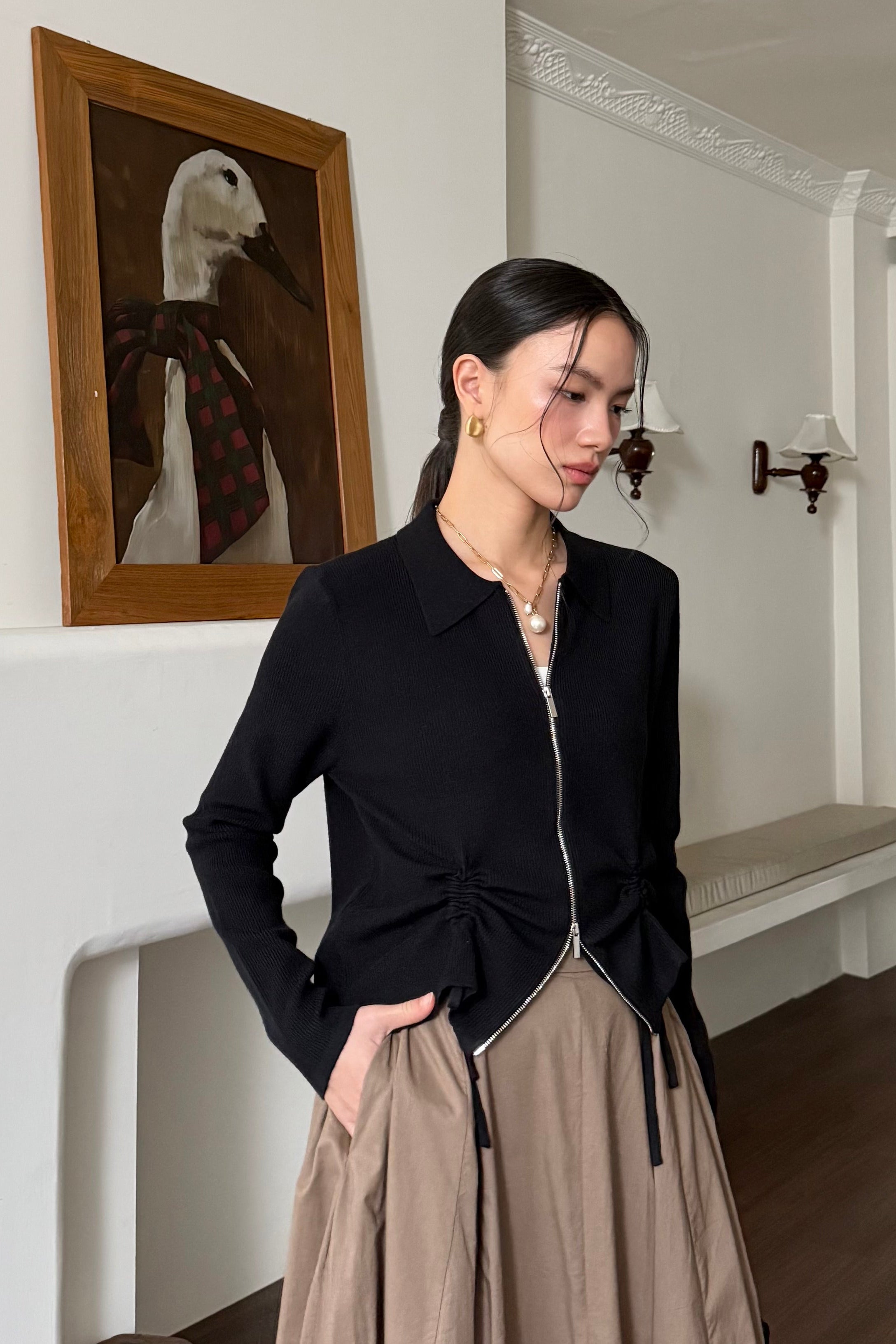 Looren Cardy - Cardigan Wanita Berkerah Stylish Bahan Knit