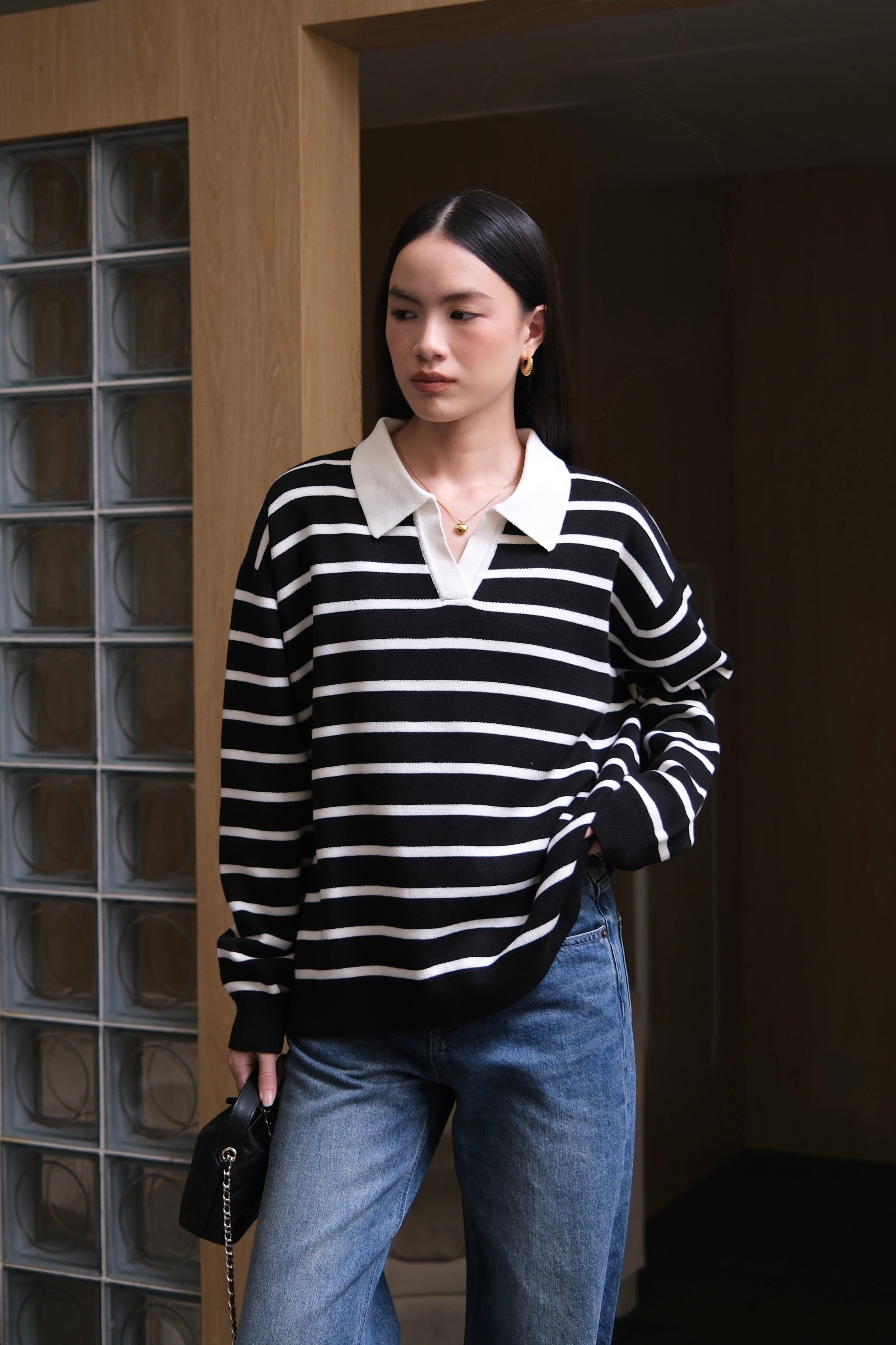 Riviera Polo Sweater - Sweater Rajut Kerah Polo Gaya Coastal Chic Premium