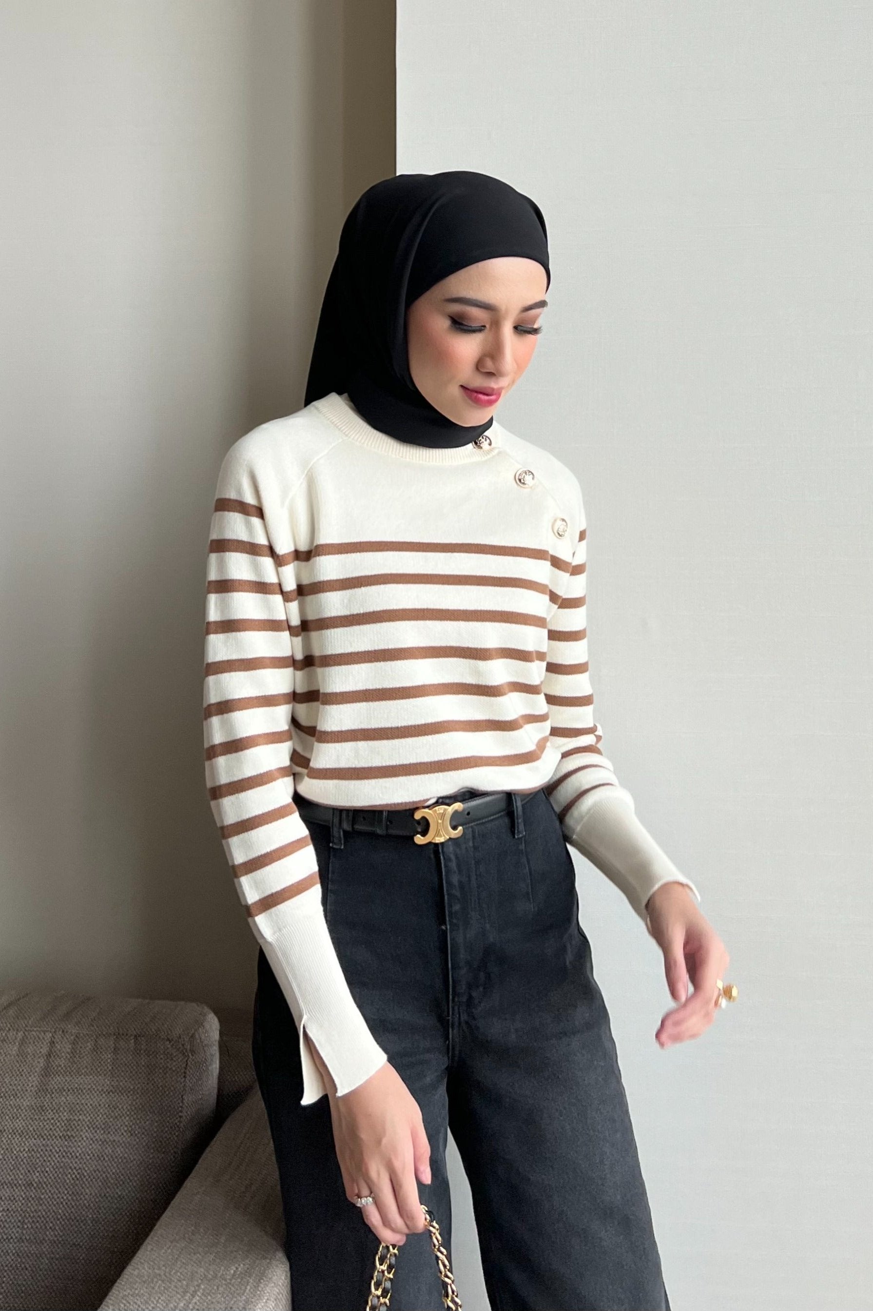 Balma Sweater - Brown - Atasan Knit Stipe Wanita - KW0490080