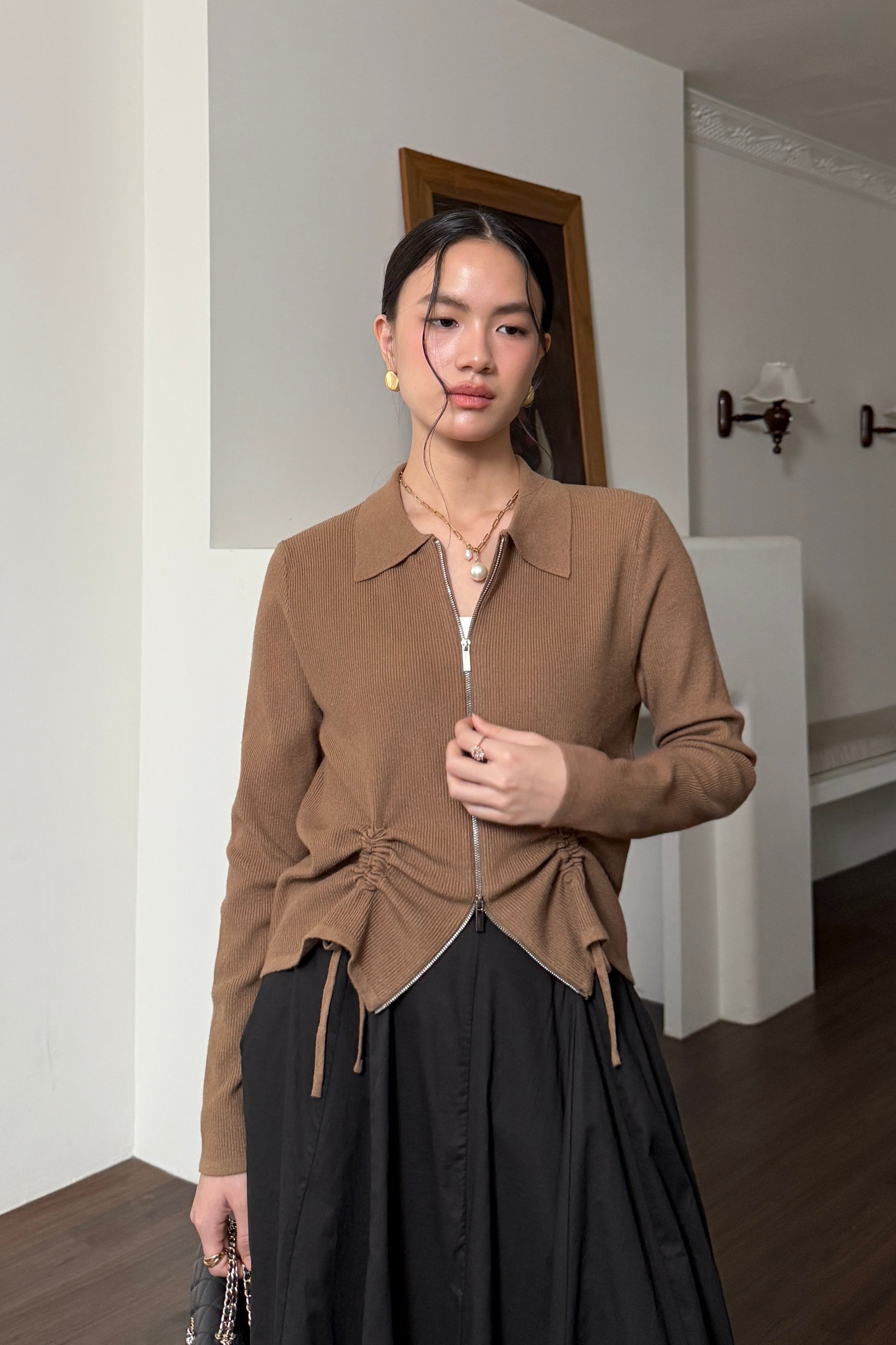 Looren Cardy - Cardigan Wanita Berkerah Stylish Bahan Knit