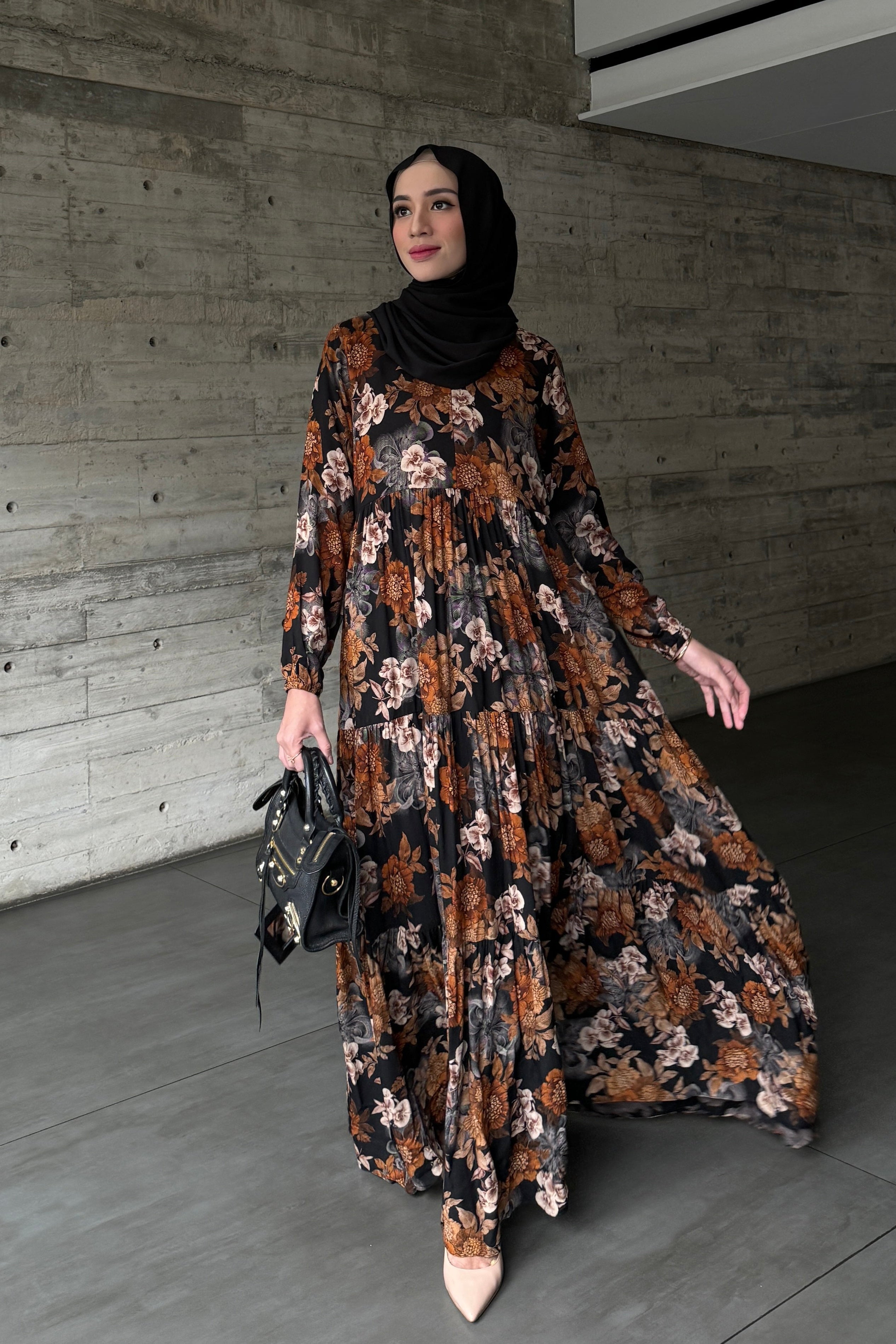 Amara Dress Motif - Brownzen - Maxi Dress Motif Bunga