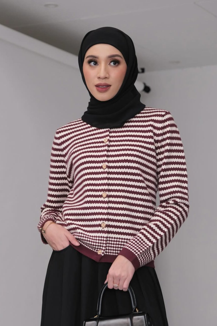 Boony Cardy - Burgundy - Cardigan Knit Wanita Motif Garis - KW2942220