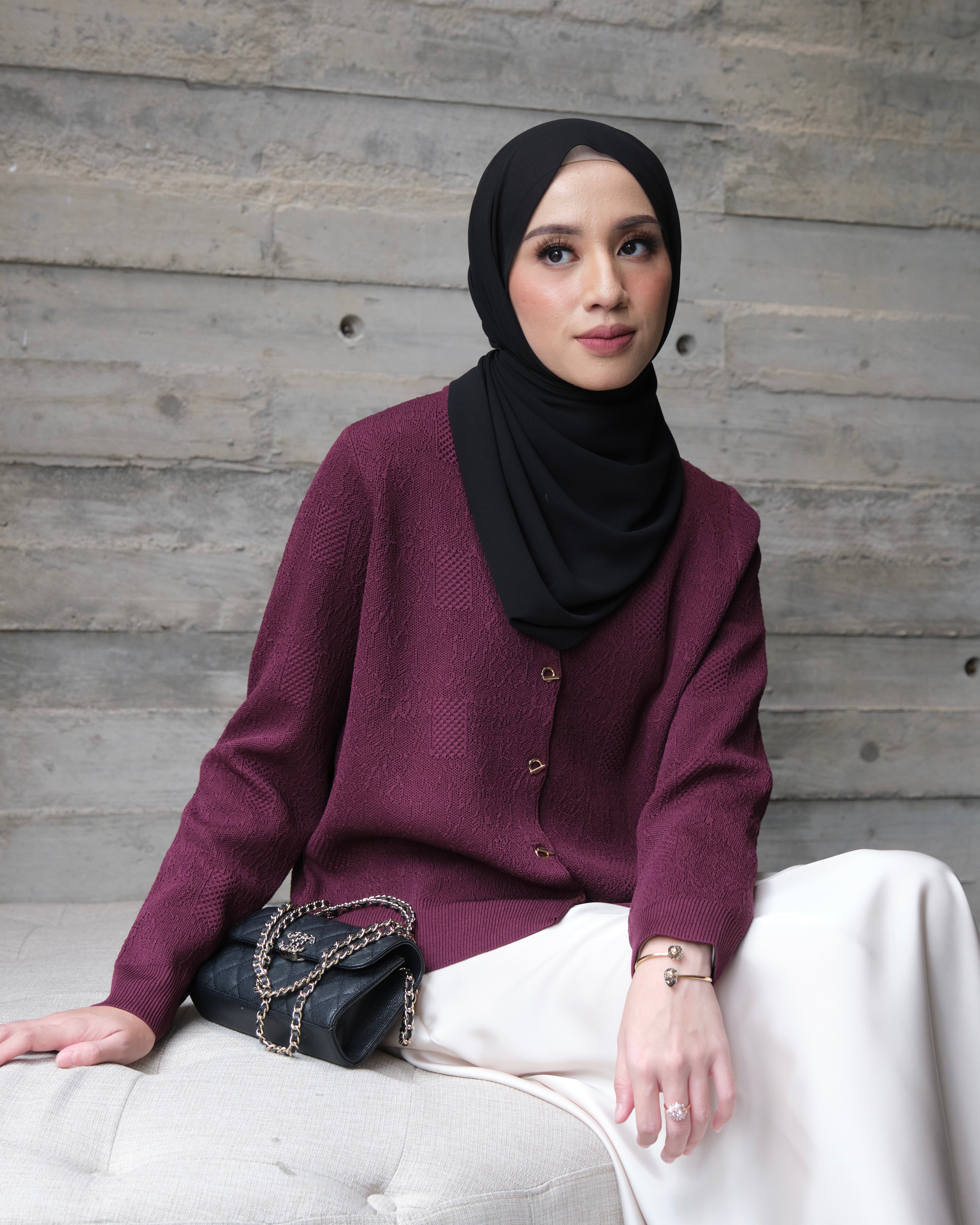 Jeyda Cardy - Burgundy - Cardigan Knit Wanita Berkancing - KW3032220