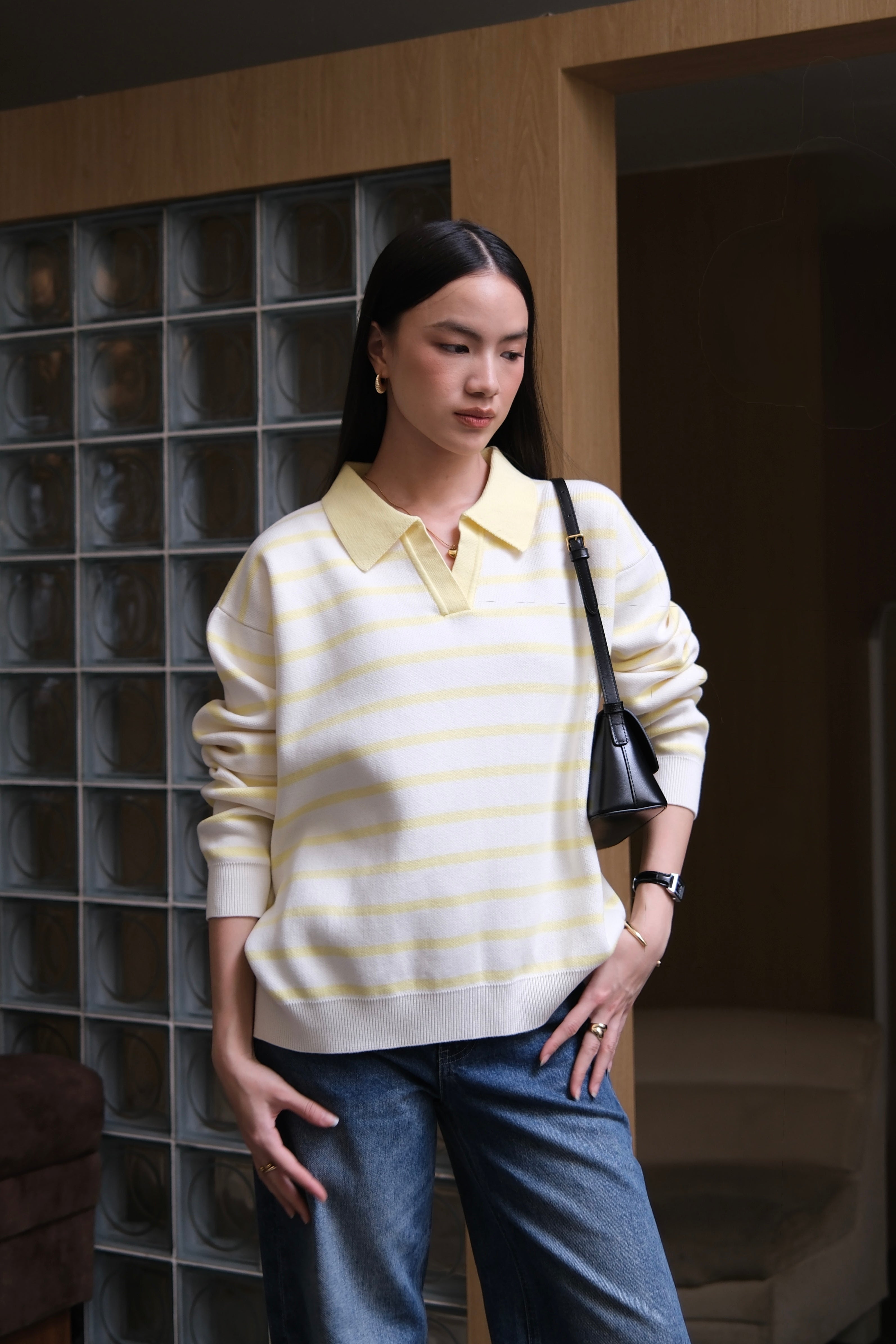Riviera Polo Sweater - Sweater Rajut Kerah Polo Gaya Coastal Chic Premium