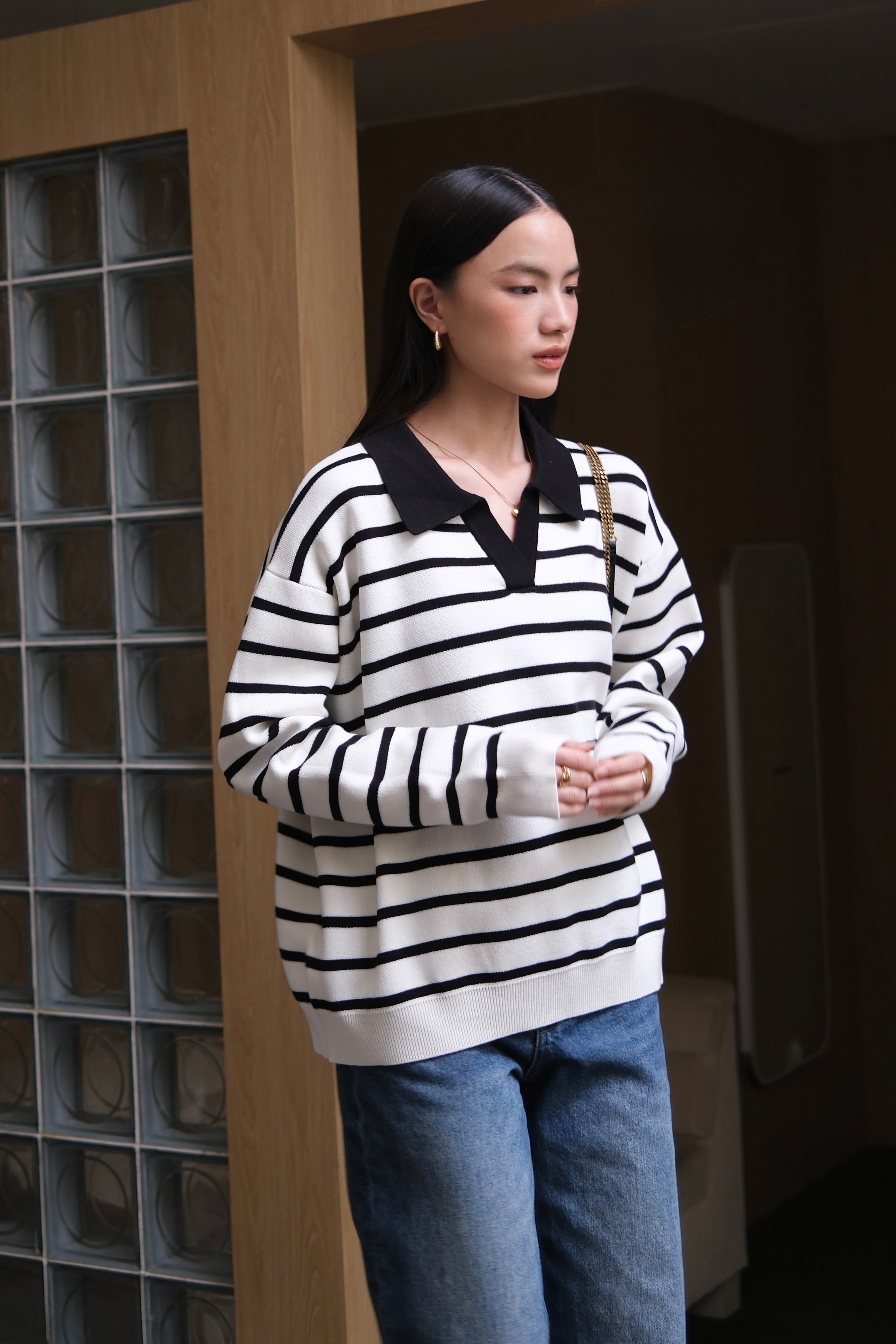 Riviera Polo Sweater - Sweater Rajut Kerah Polo Gaya Coastal Chic Premium