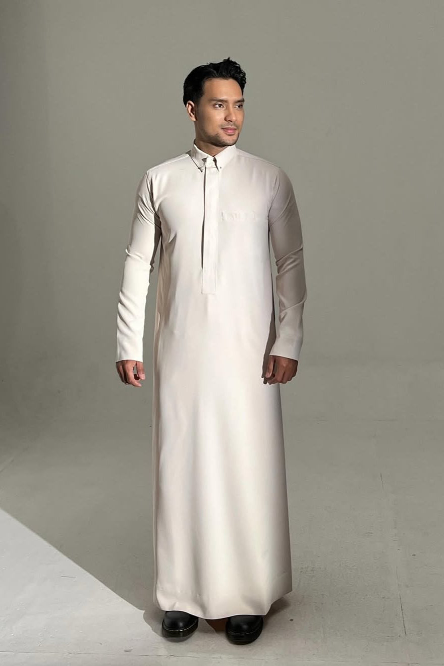 Thalib Thobe - Cream - Gamis Pria Kerah Lengan Panjang
