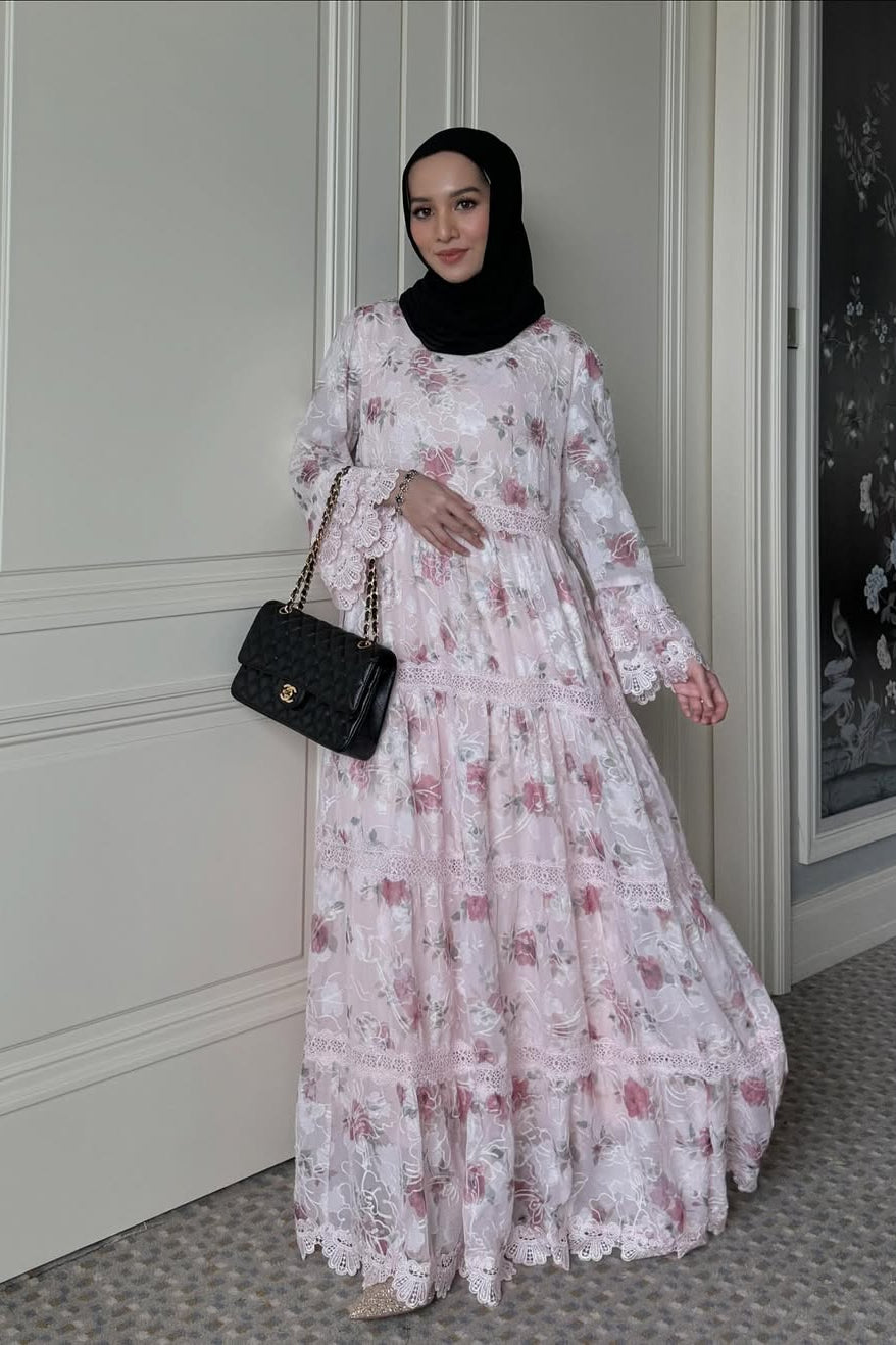 Jangmi Dress - Dress Motif Bunga Bahan Ceruti full Furing