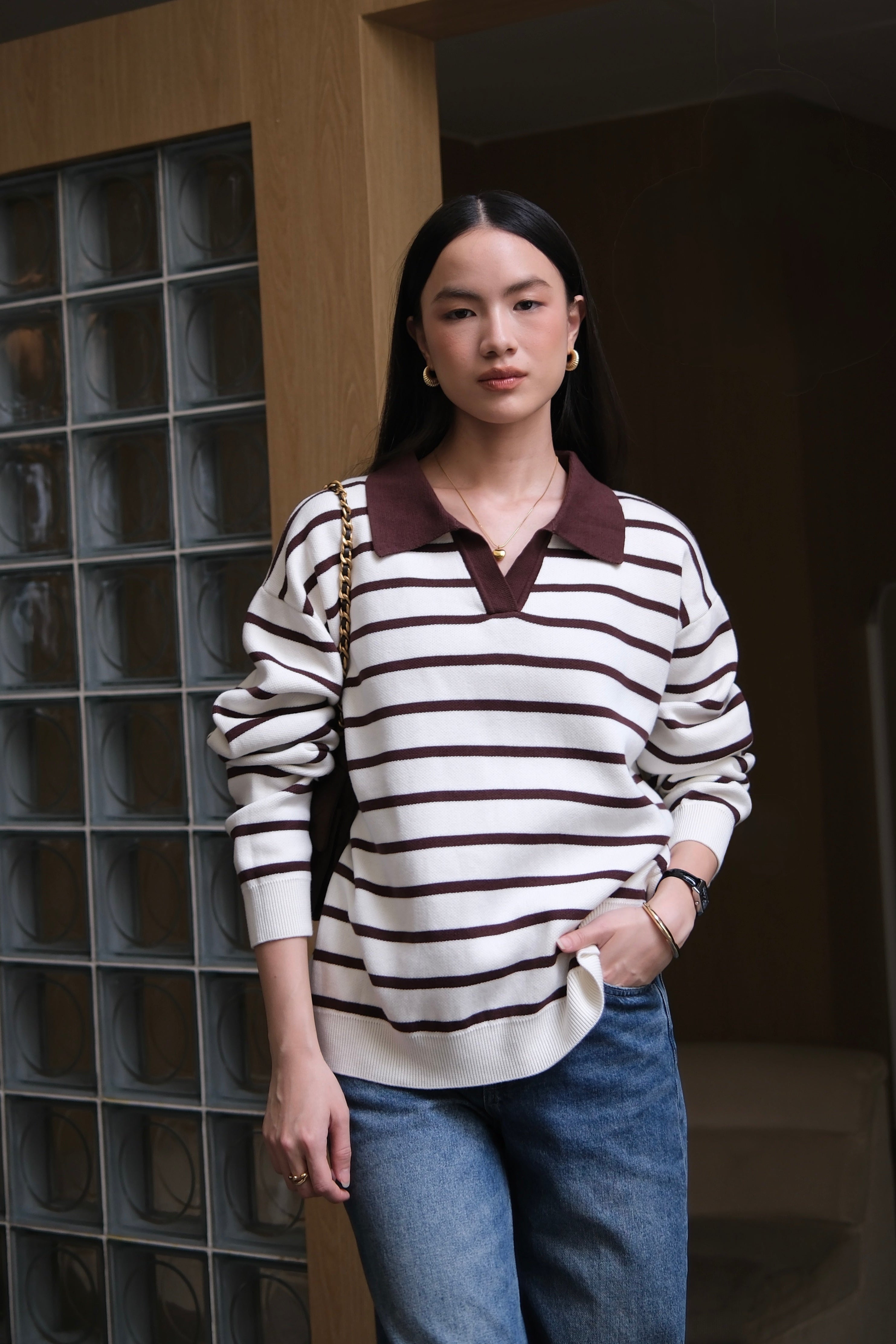 Riviera Polo Sweater - Sweater Rajut Kerah Polo Gaya Coastal Chic Premium