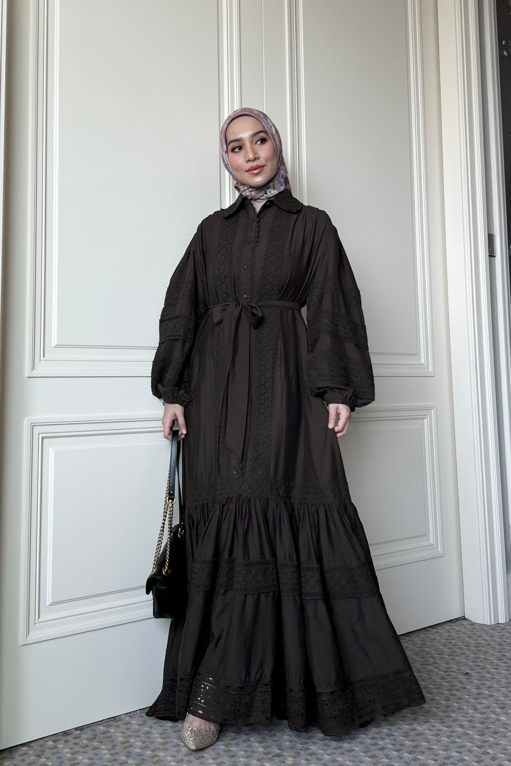 Calila Dress - Cappucino - Dress Wanita Detail Renda Memukau