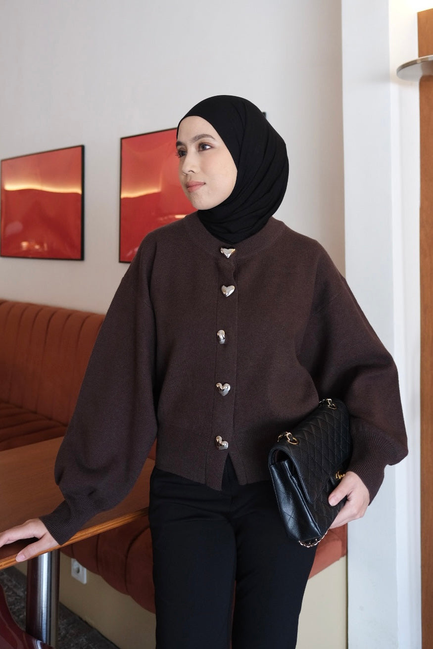 Love Button Cardy - Cappucino - Cardigan Knit Wanita Lembut Berkancing Elegan