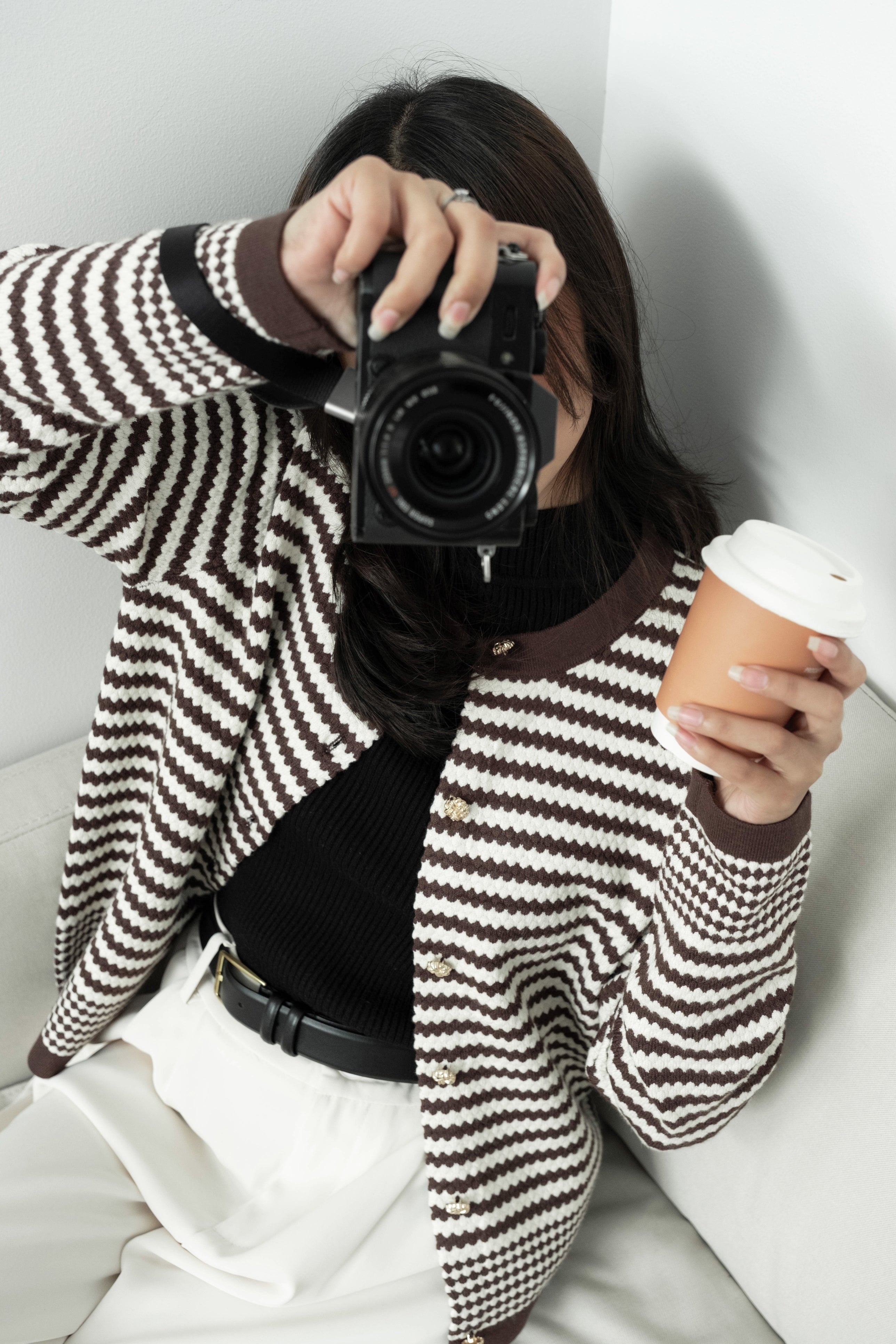 Boony Cardy - Cappucino - Cardigan Knit Wanita Motif Garis