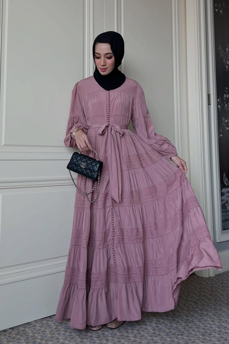 Naomi Dress - Dusty Pink - Dress Seribu Kancing Cantik