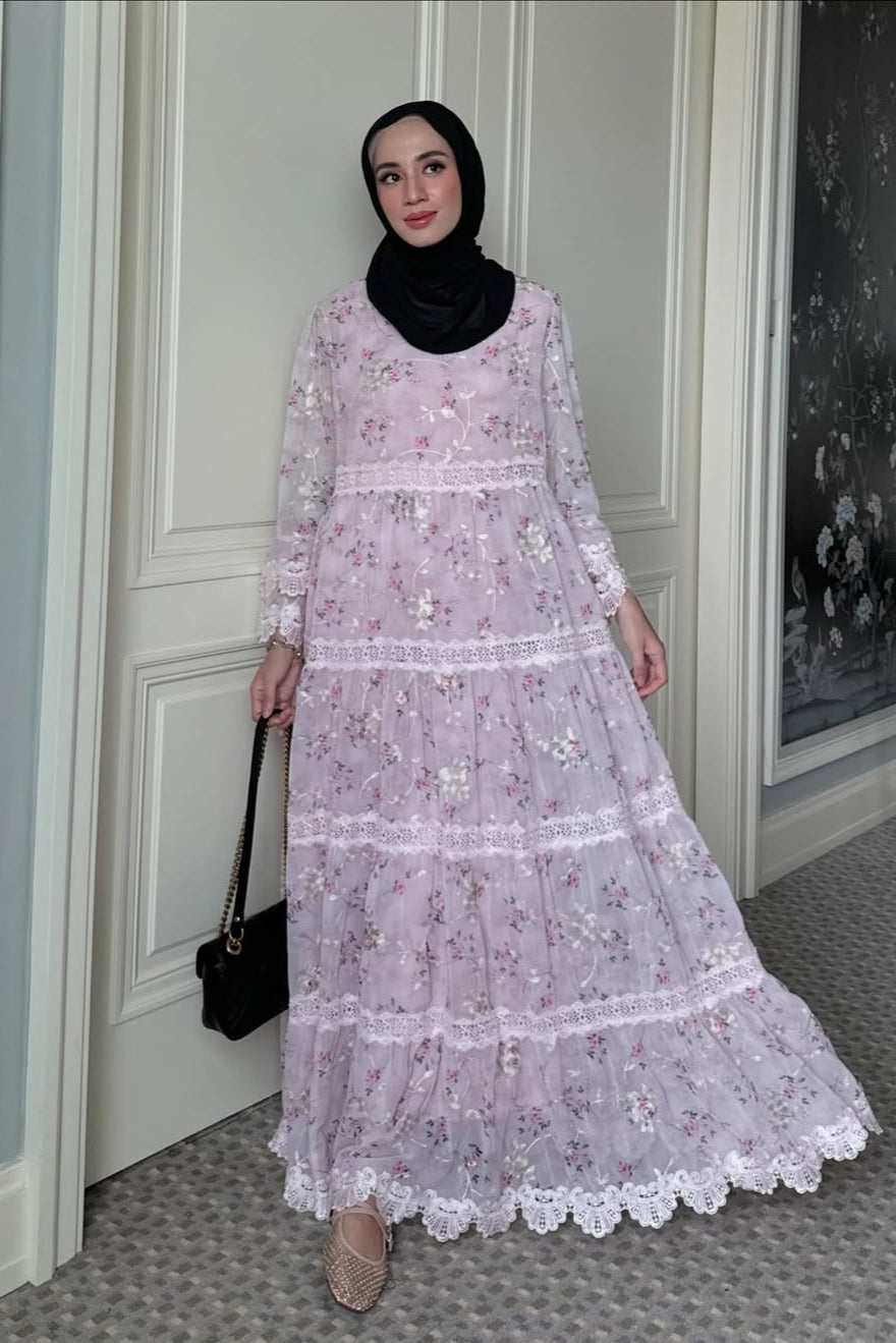 Jangmi Dress - Dress Motif Bunga Bahan Ceruti full Furing