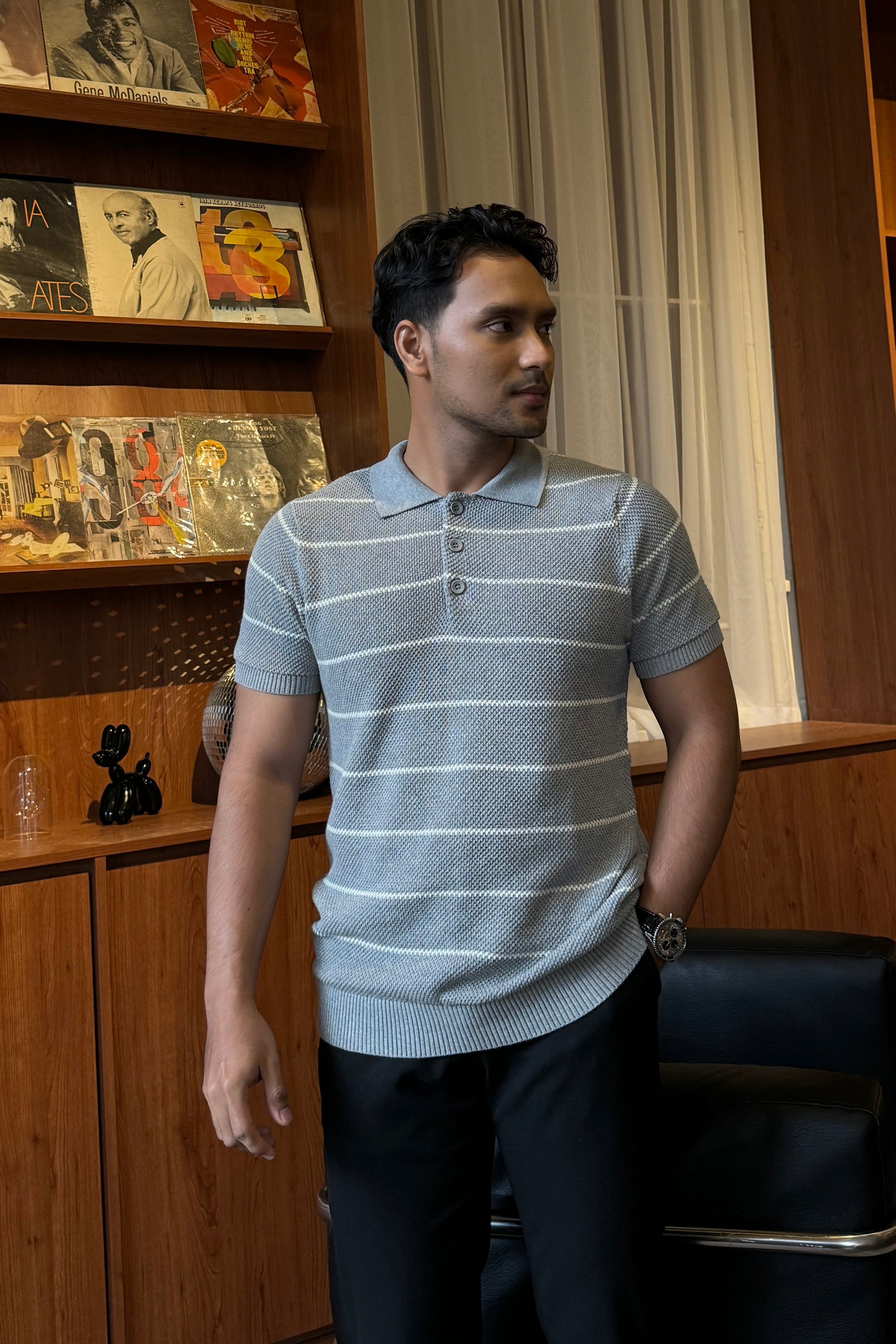 Polo Stripe Knit - Atasan Knit Pria Stripe