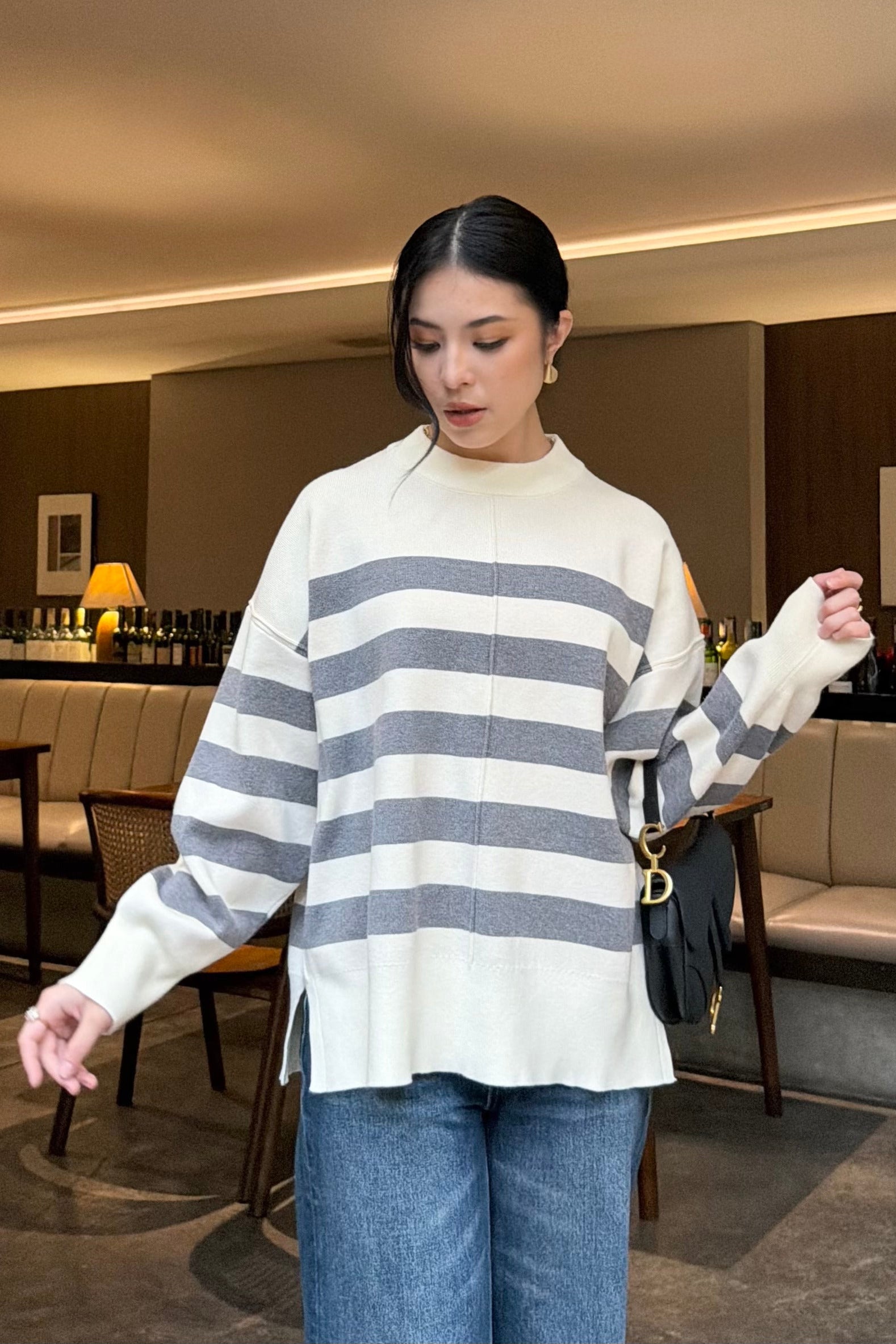 Diora Sweater - Sweater Knit Tebal Wanita Stripe