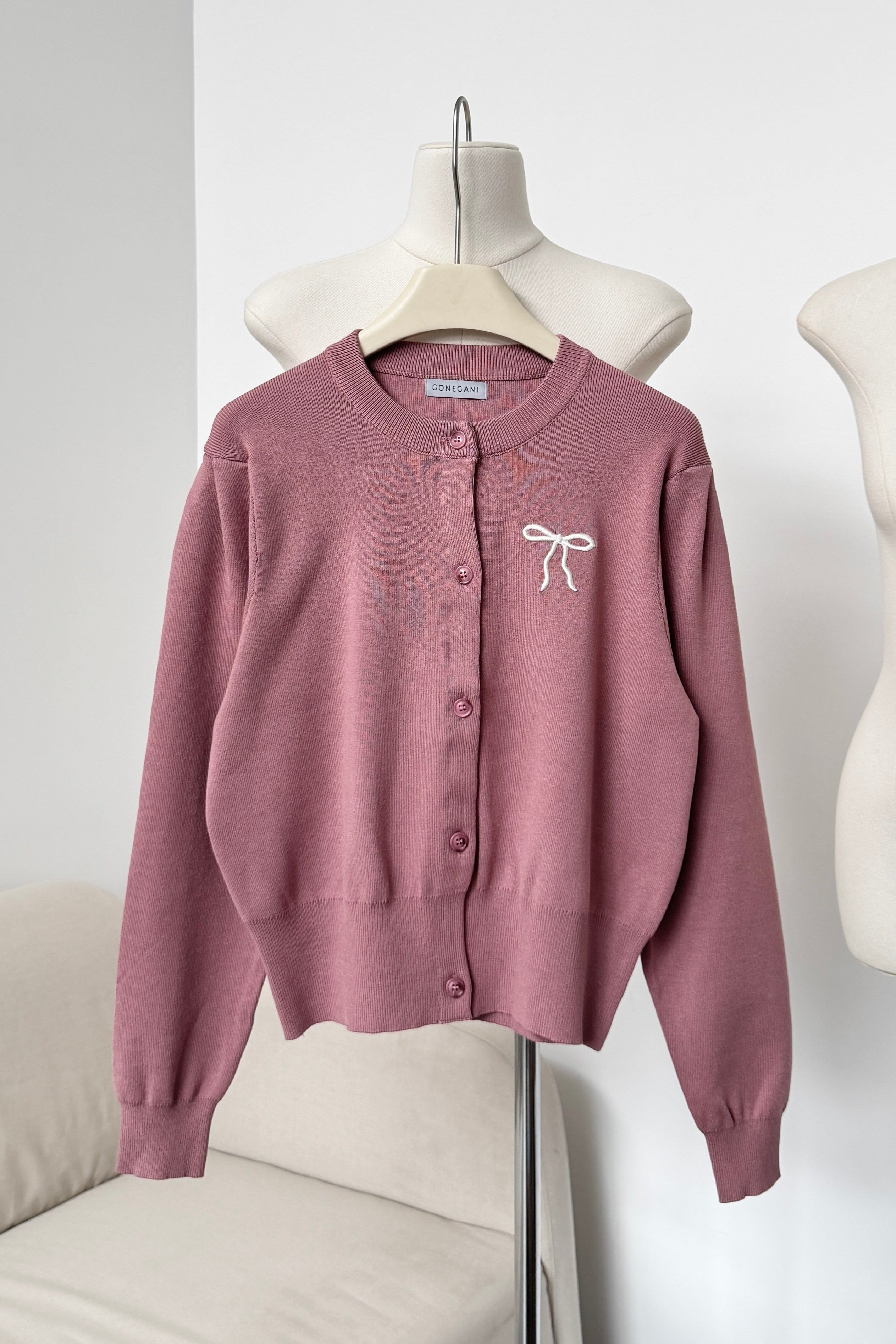 Ribbon Cardy - Deep Rose - Cardigan Rajut Wanita Aksen Pita