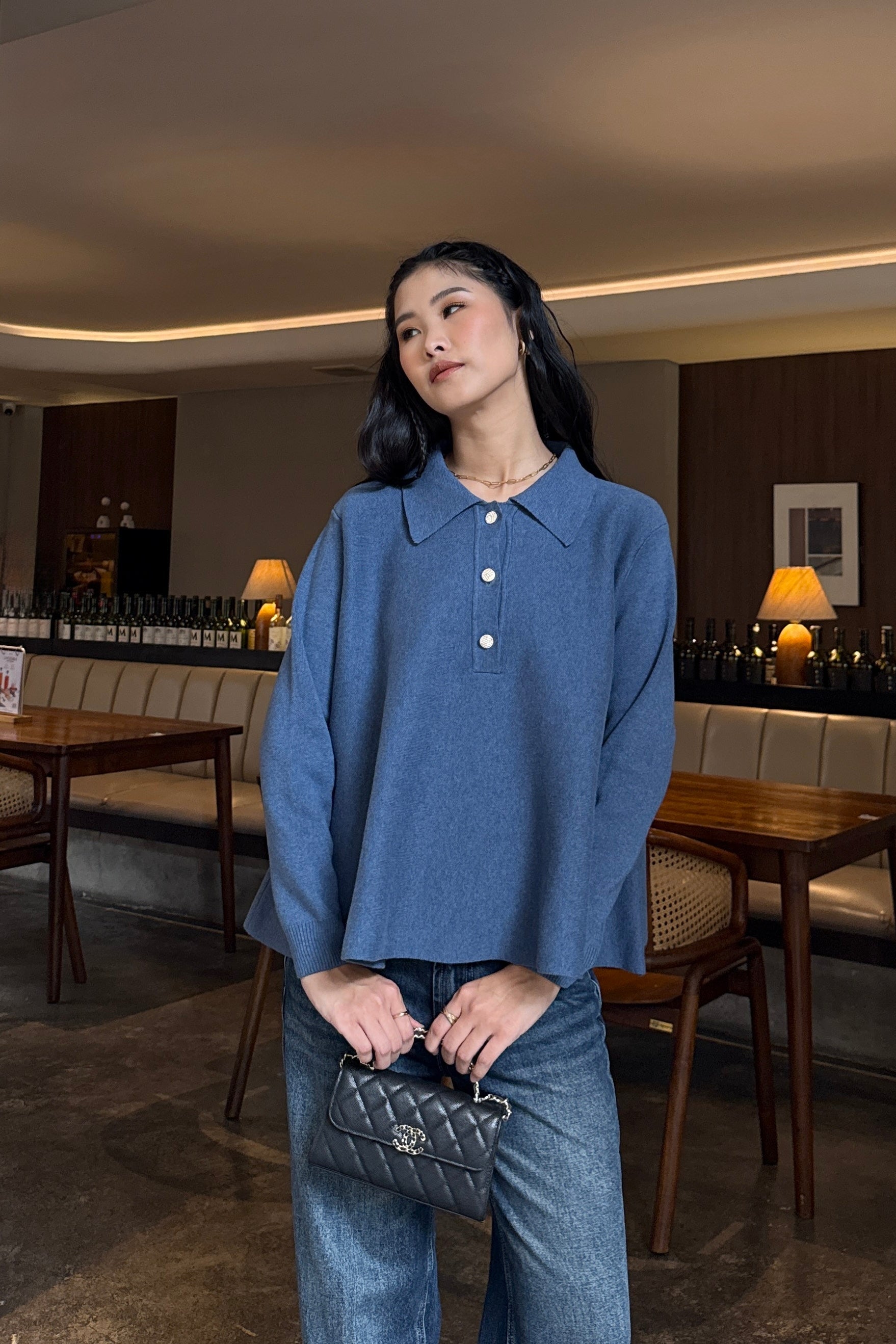 Polo Crop Sweater - Knit Pullover Wanita Preppy Style & Old Money Aesthetic