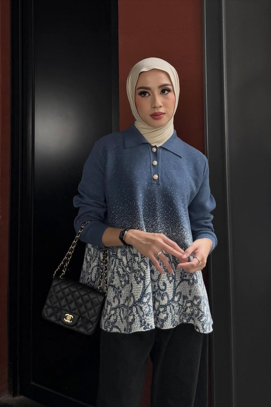 Lena Polo Crop Sweater Knit - Sweater Rajut Wanita Crop Premium Comfy
