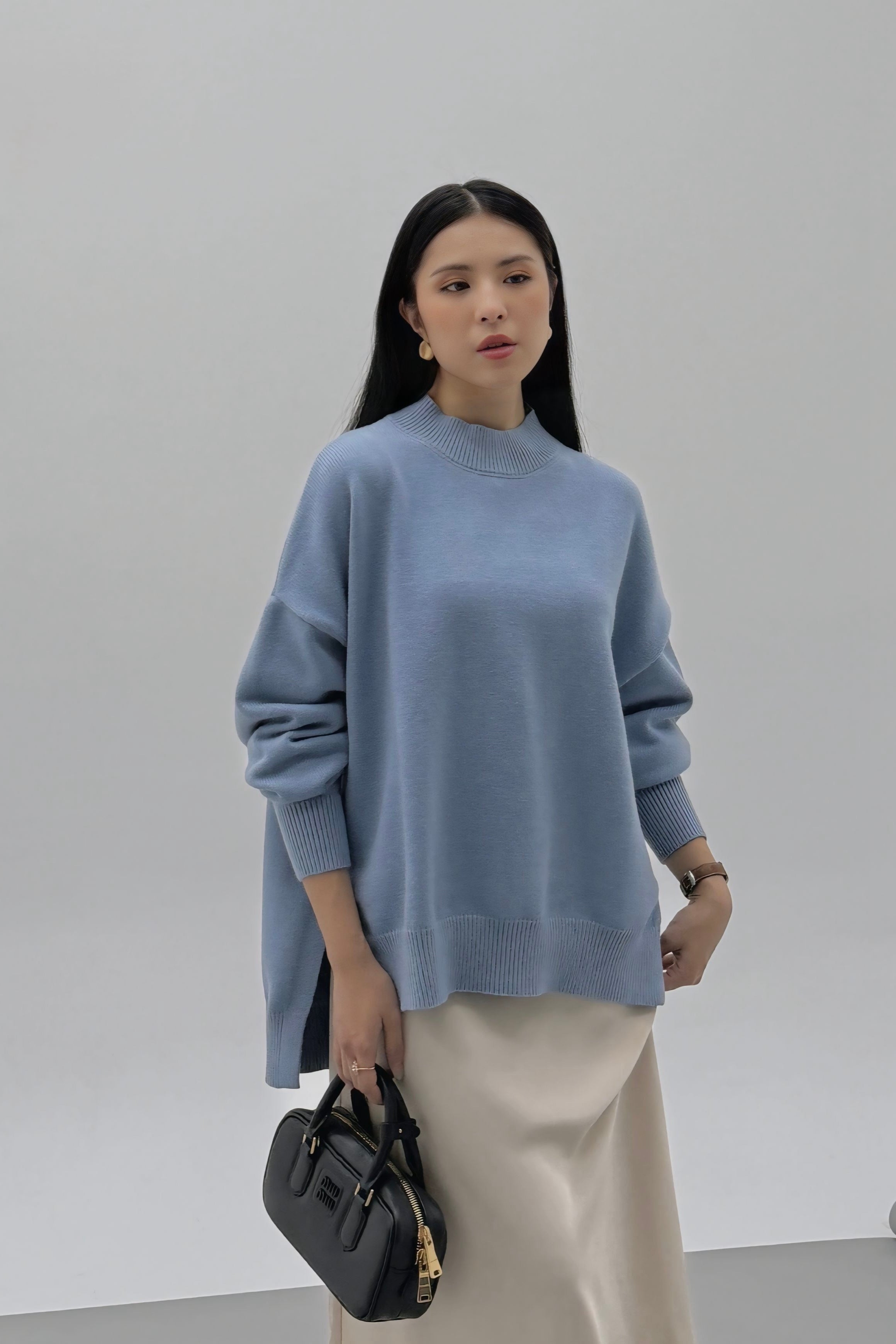 Esmee Sweater - Dusty Blue - Sweater Atasan Knitwear Wanita