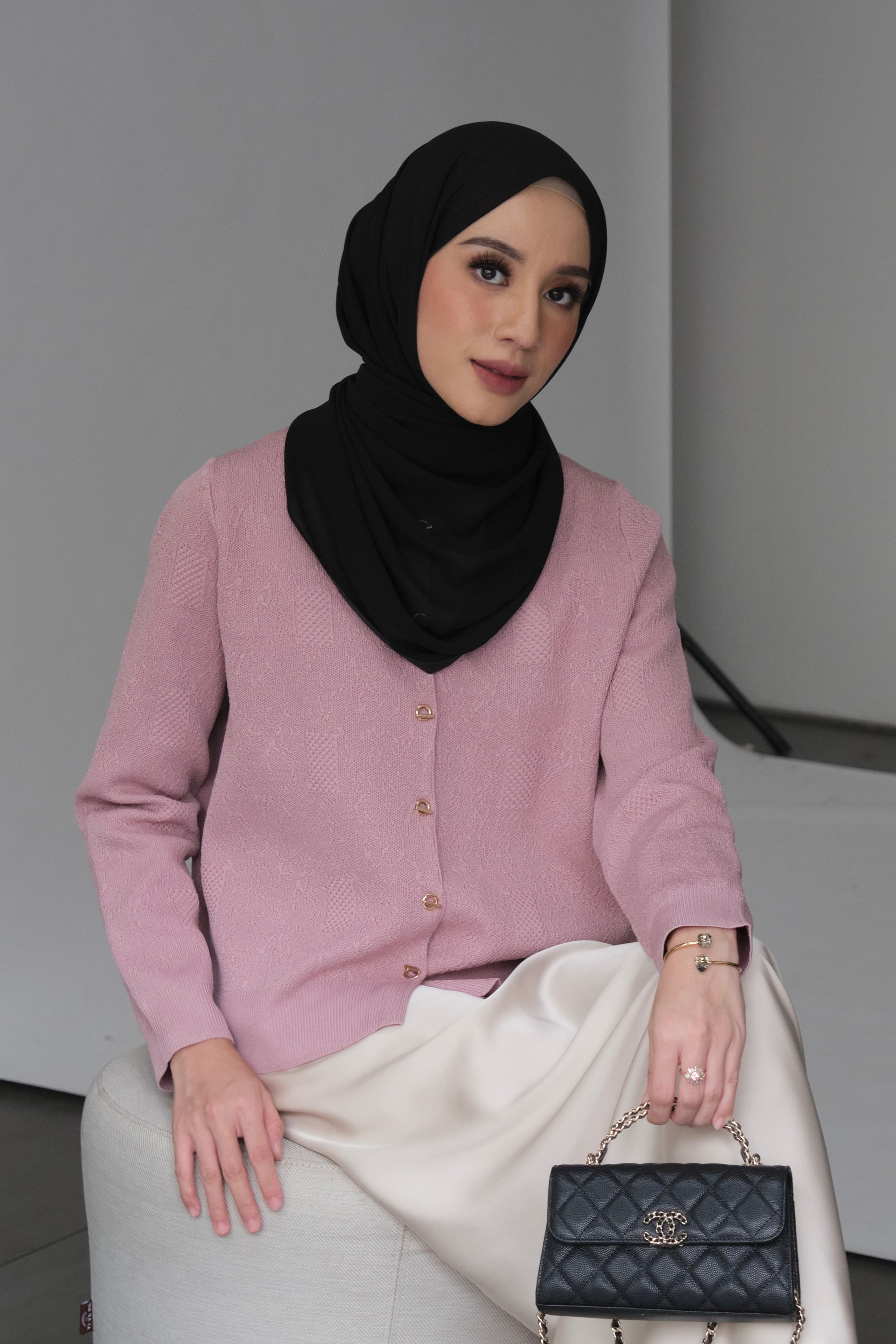 Jeyda Cardy - Dusty Pink - Cardigan Knit Wanita Berkancing - KW3030210